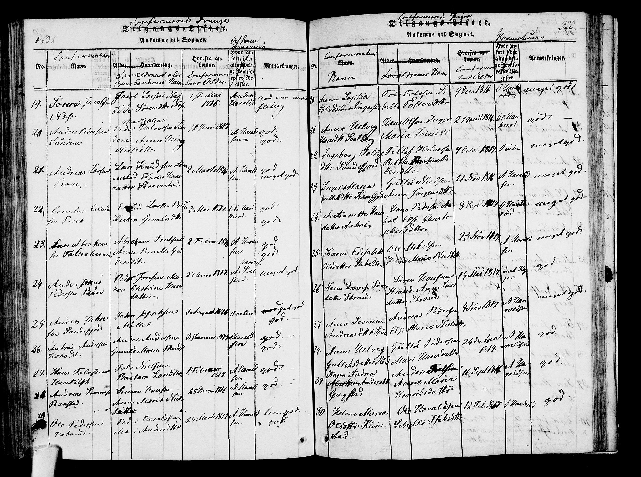 Sandar kirkebøker, SAKO/A-243/F/Fa/L0004: Parish register (official) no. 4, 1814-1832, p. 320