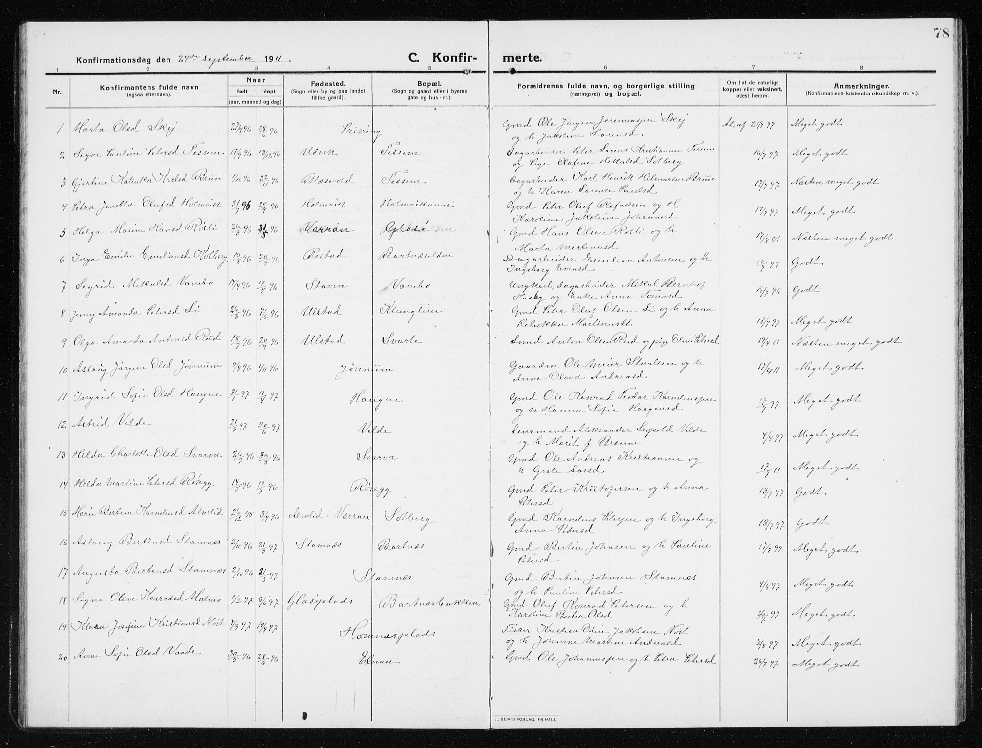 Ministerialprotokoller, klokkerbøker og fødselsregistre - Nord-Trøndelag, SAT/A-1458/741/L0402: Parish register (copy) no. 741C03, 1911-1926, p. 78