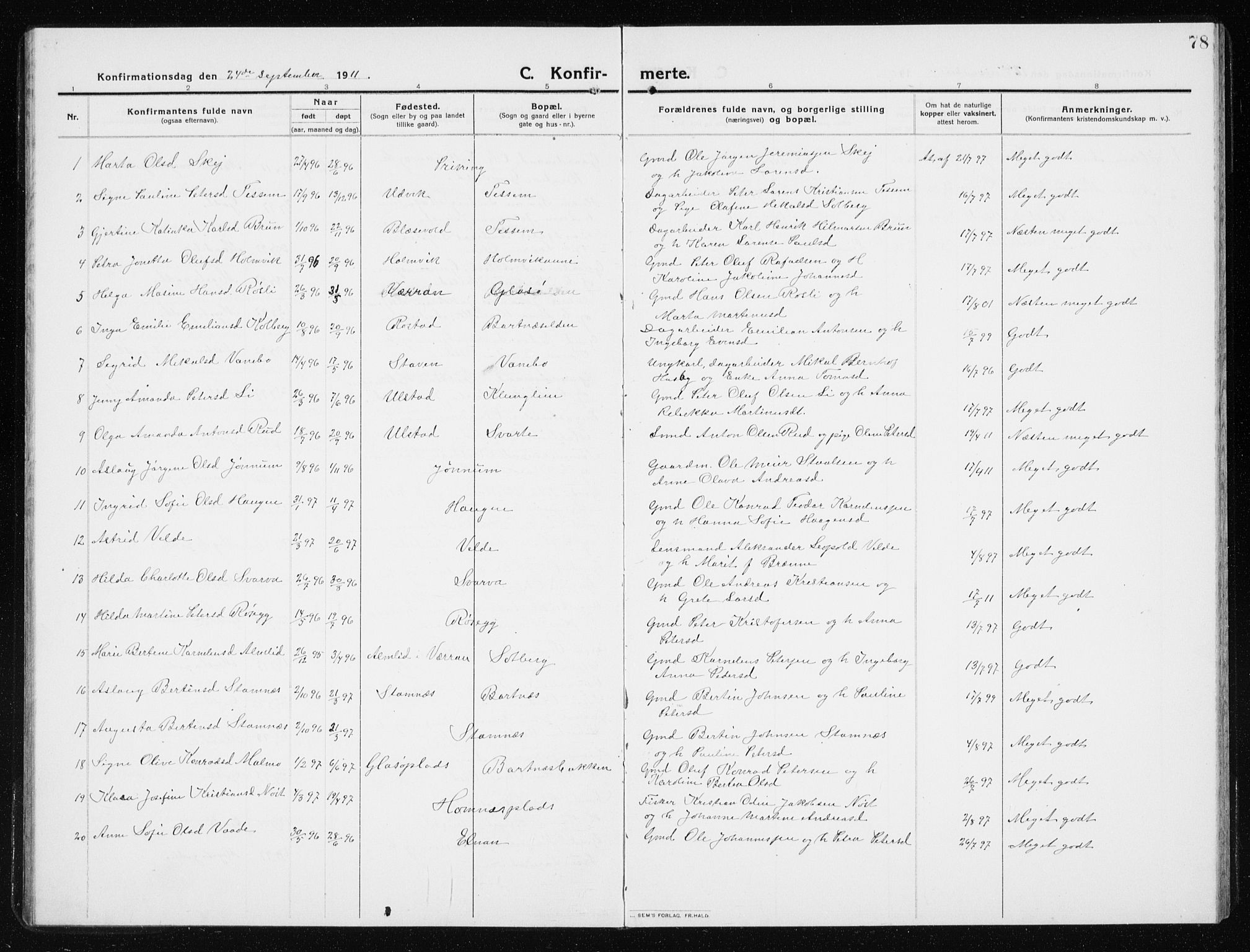 Ministerialprotokoller, klokkerbøker og fødselsregistre - Nord-Trøndelag, AV/SAT-A-1458/741/L0402: Parish register (copy) no. 741C03, 1911-1926, p. 78