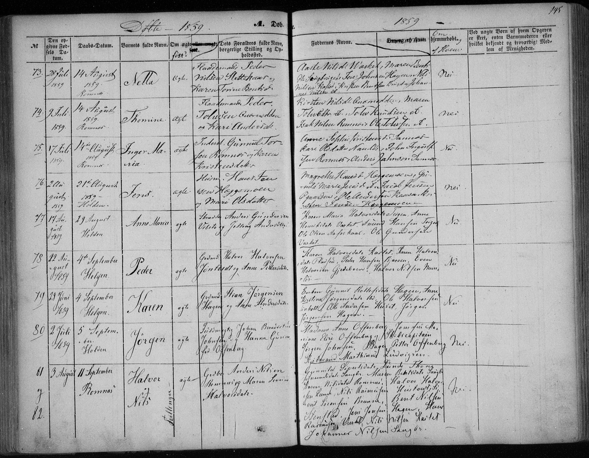 Holla kirkebøker, AV/SAKO-A-272/F/Fa/L0005: Parish register (official) no. 5, 1849-1860, p. 145