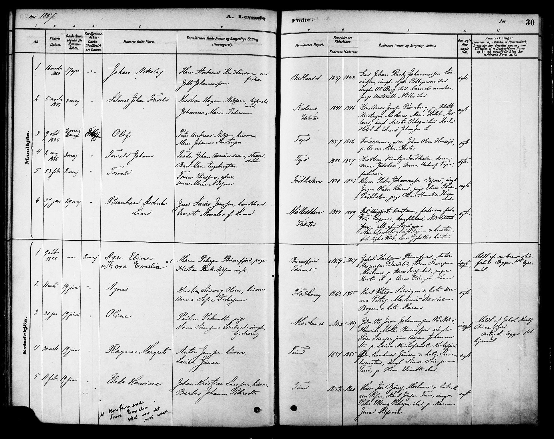 Ministerialprotokoller, klokkerbøker og fødselsregistre - Nordland, AV/SAT-A-1459/886/L1219: Parish register (official) no. 886A01, 1878-1892, p. 30