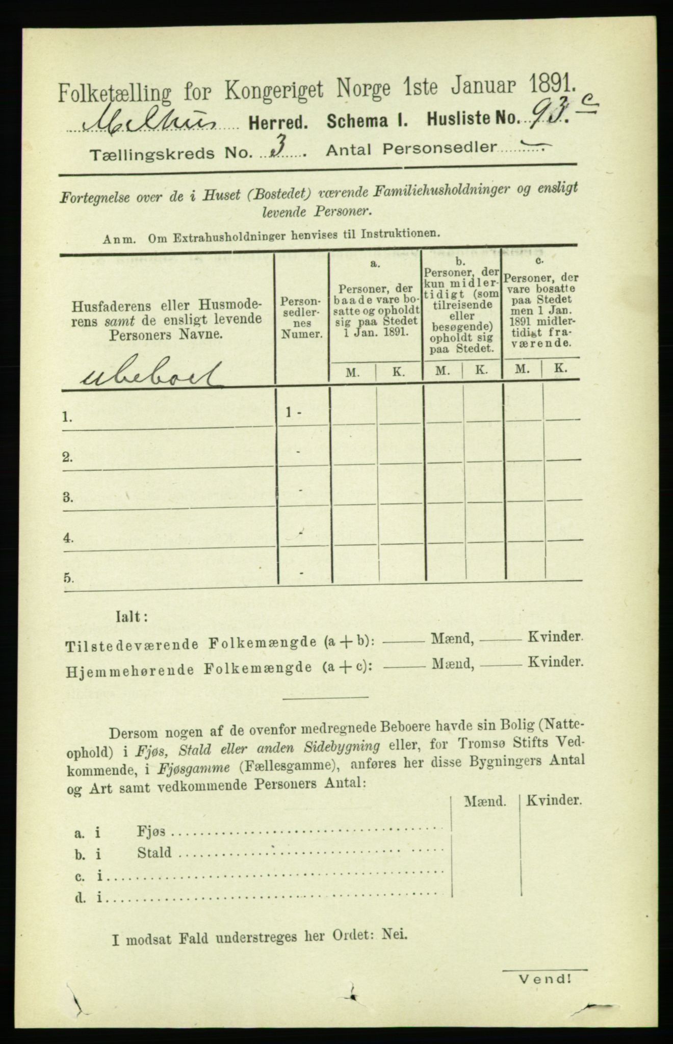 RA, 1891 census for 1653 Melhus, 1891, p. 1369