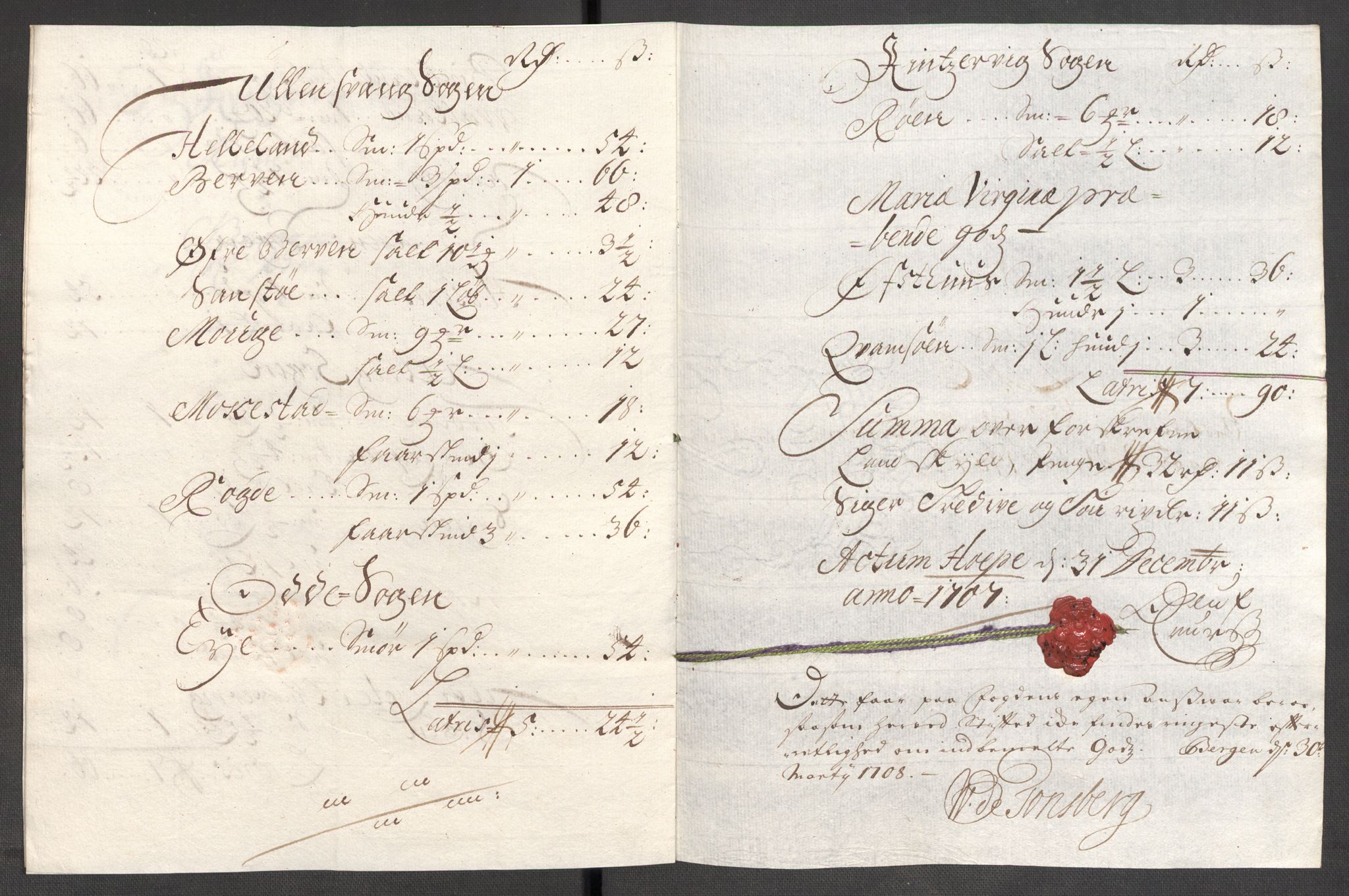 Rentekammeret inntil 1814, Reviderte regnskaper, Fogderegnskap, AV/RA-EA-4092/R48/L2984: Fogderegnskap Sunnhordland og Hardanger, 1706-1707, p. 399