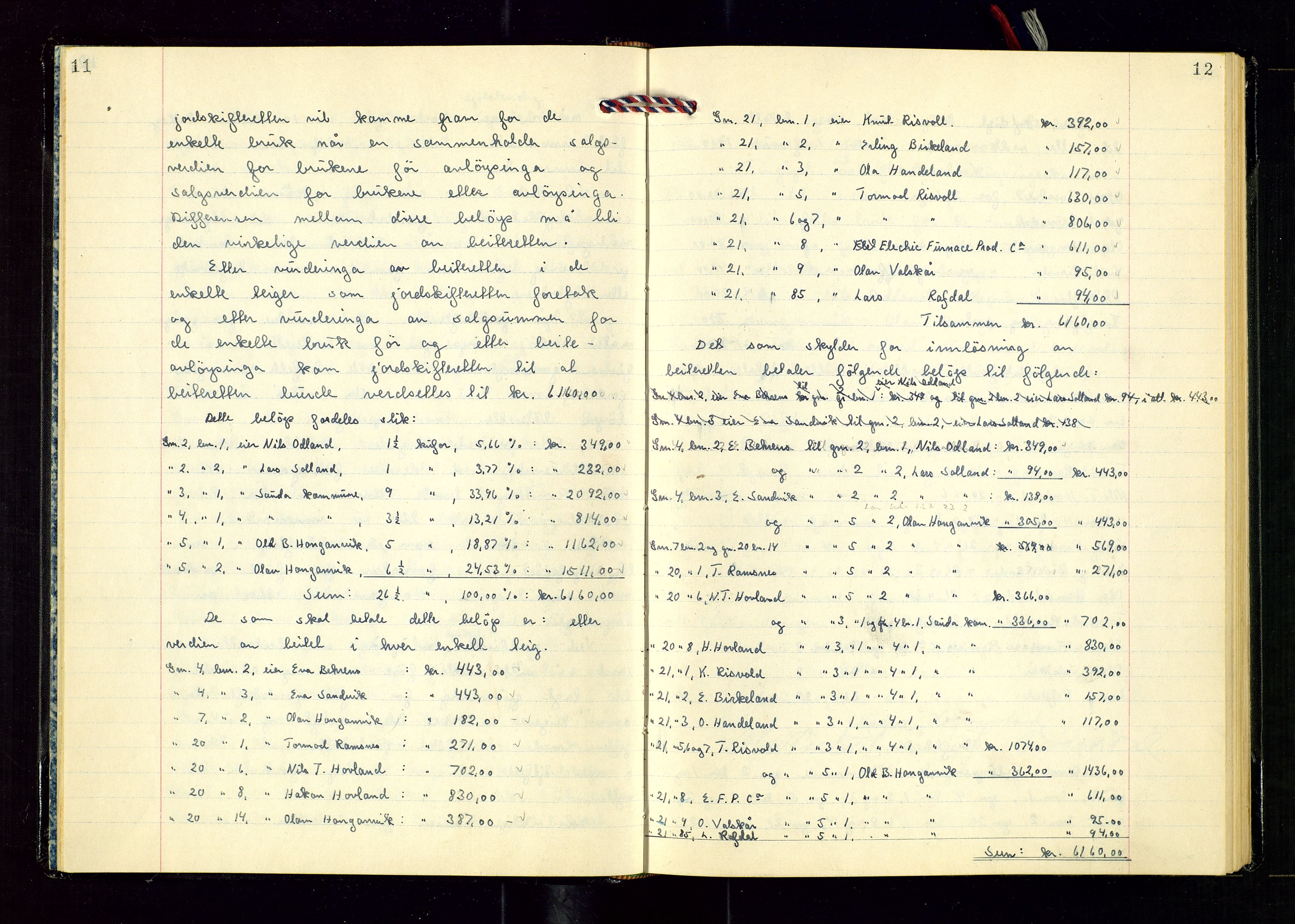 Nord-Rogaland jordskifterett, AV/SAST-A-102427/Oaa/L0008: Jordskifterettsbok nr. 29. Ryfylke, 1959-1962, p. 11-12