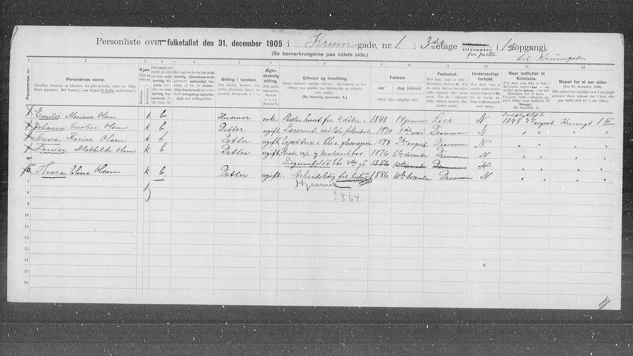 OBA, Municipal Census 1905 for Kristiania, 1905, p. 28934