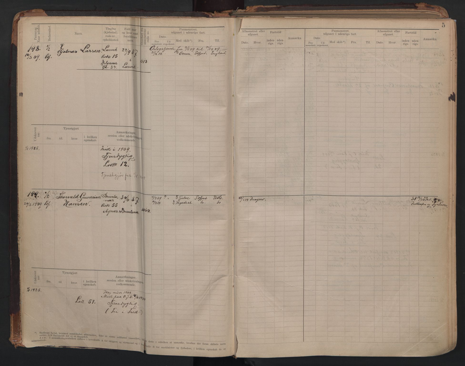 Larvik innrulleringskontor, AV/SAKO-A-787/F/Fd/L0002: Maskinist- og fyrbøter- rulle, 1909-1948, p. 5