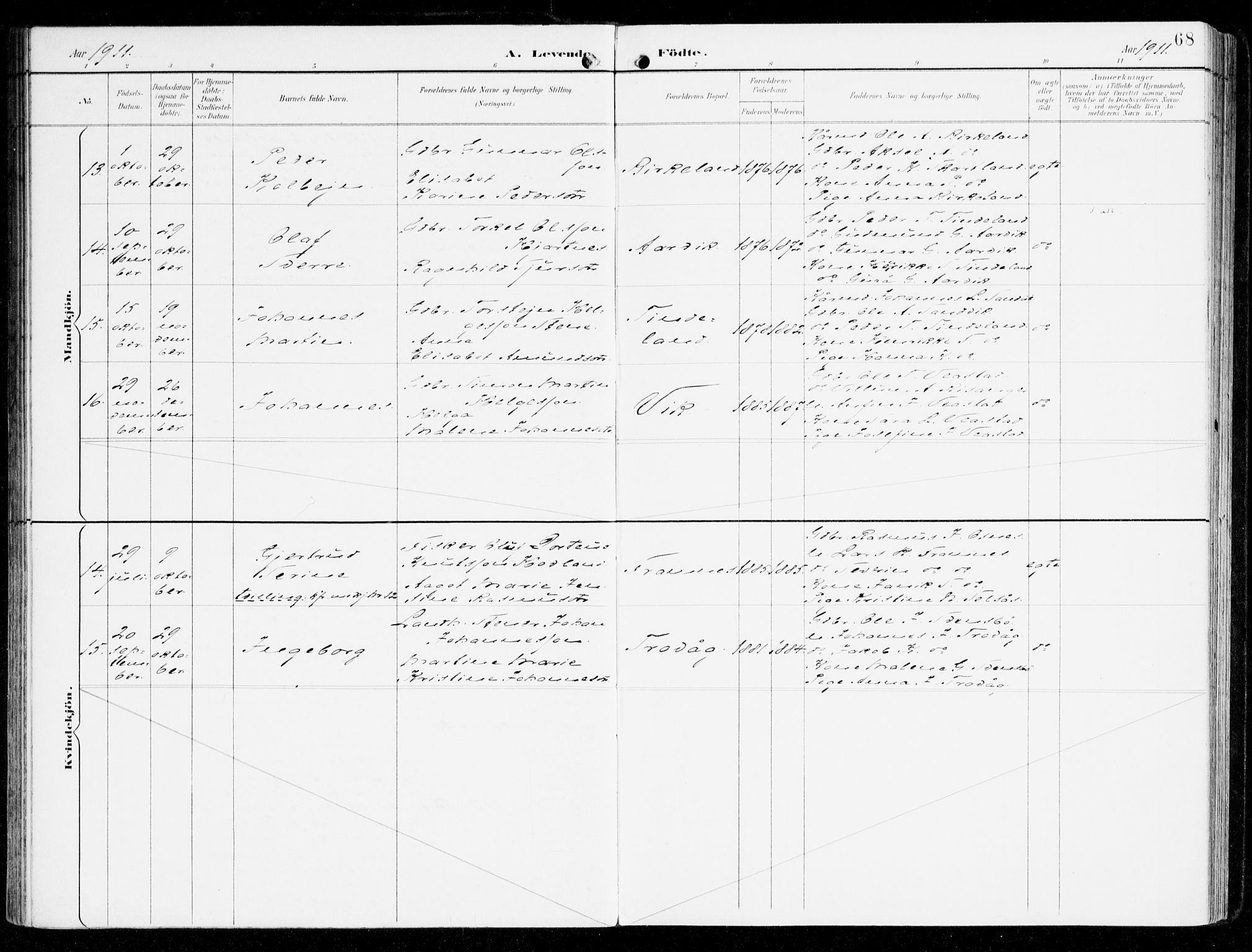 Sveio Sokneprestembete, SAB/A-78501/H/Haa: Parish register (official) no. D 2, 1894-1916, p. 68