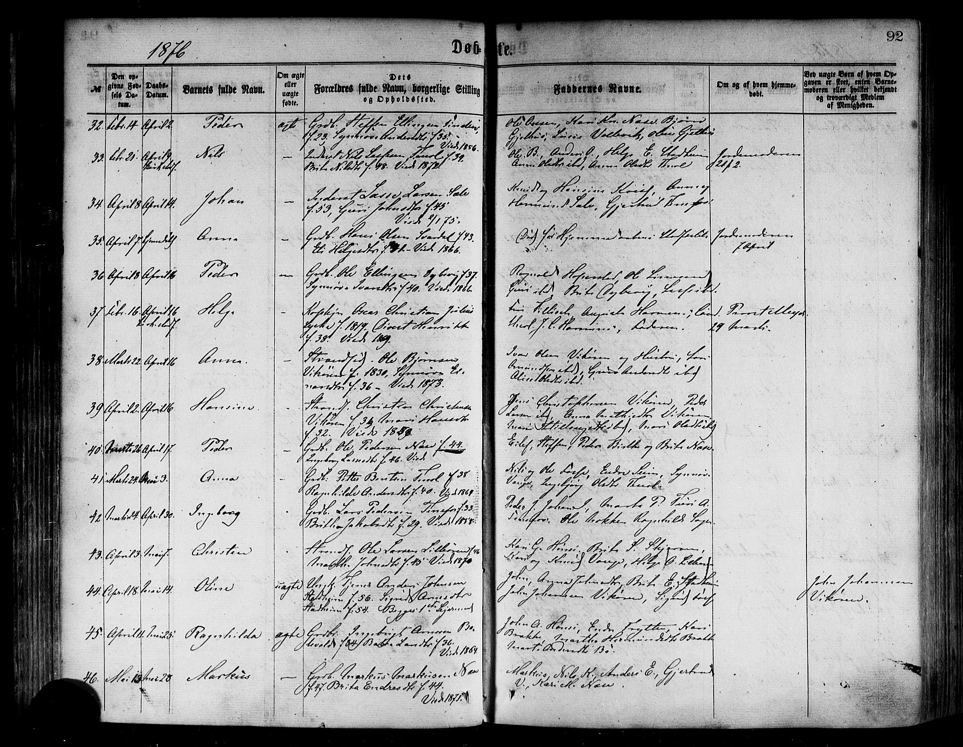 Vik sokneprestembete, AV/SAB-A-81501/H/Haa/Haaa/L0009: Parish register (official) no. A 9, 1866-1877, p. 92