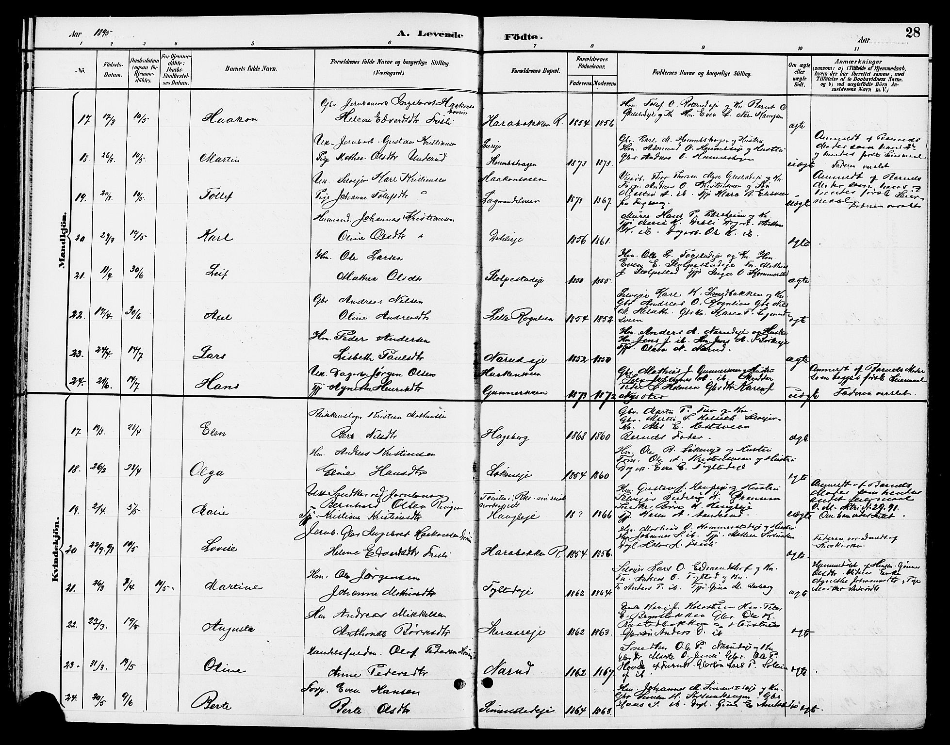 Ringsaker prestekontor, AV/SAH-PREST-014/L/La/L0014: Parish register (copy) no. 14, 1891-1904, p. 28