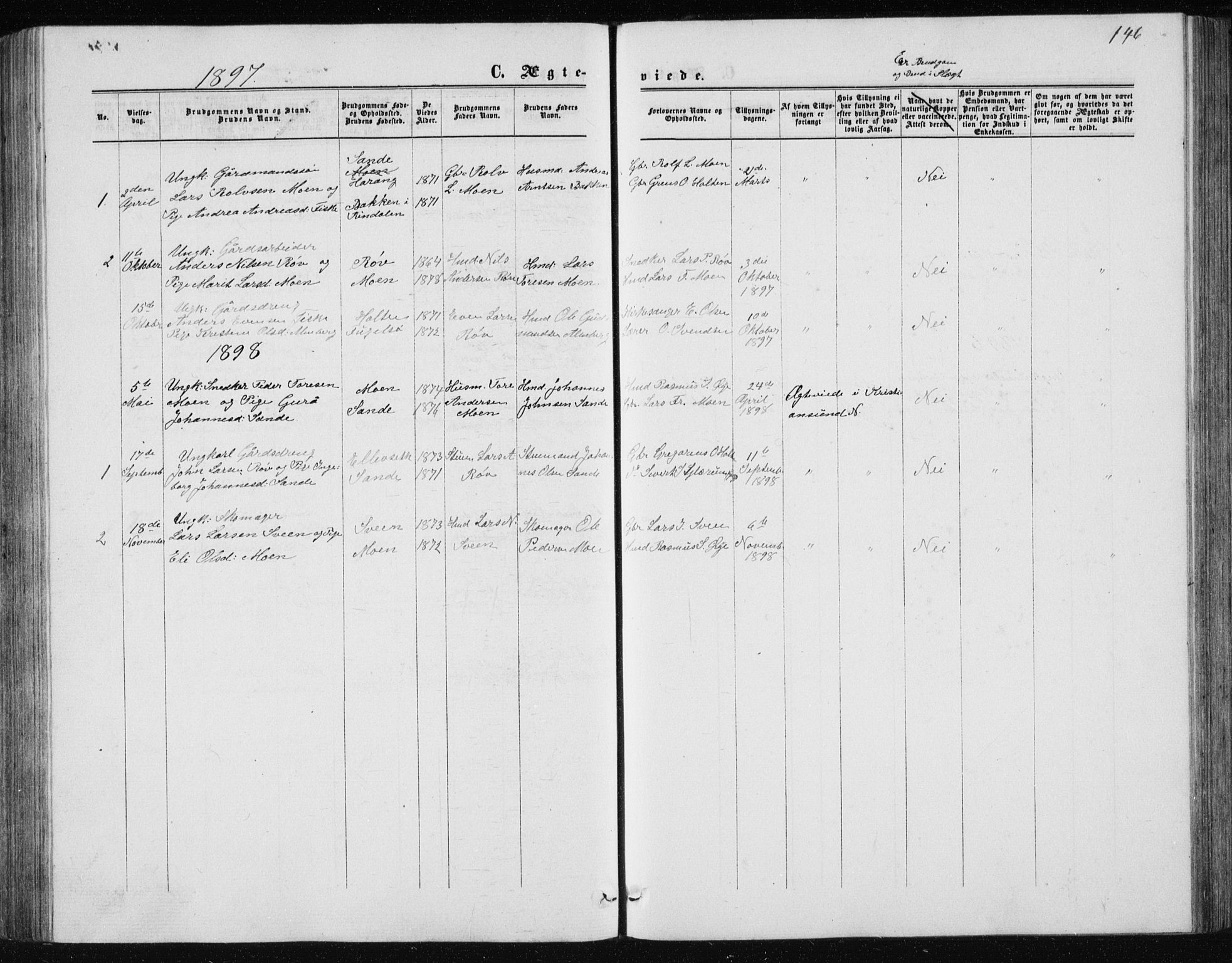 Ministerialprotokoller, klokkerbøker og fødselsregistre - Møre og Romsdal, AV/SAT-A-1454/597/L1064: Parish register (copy) no. 597C01, 1866-1898, p. 146