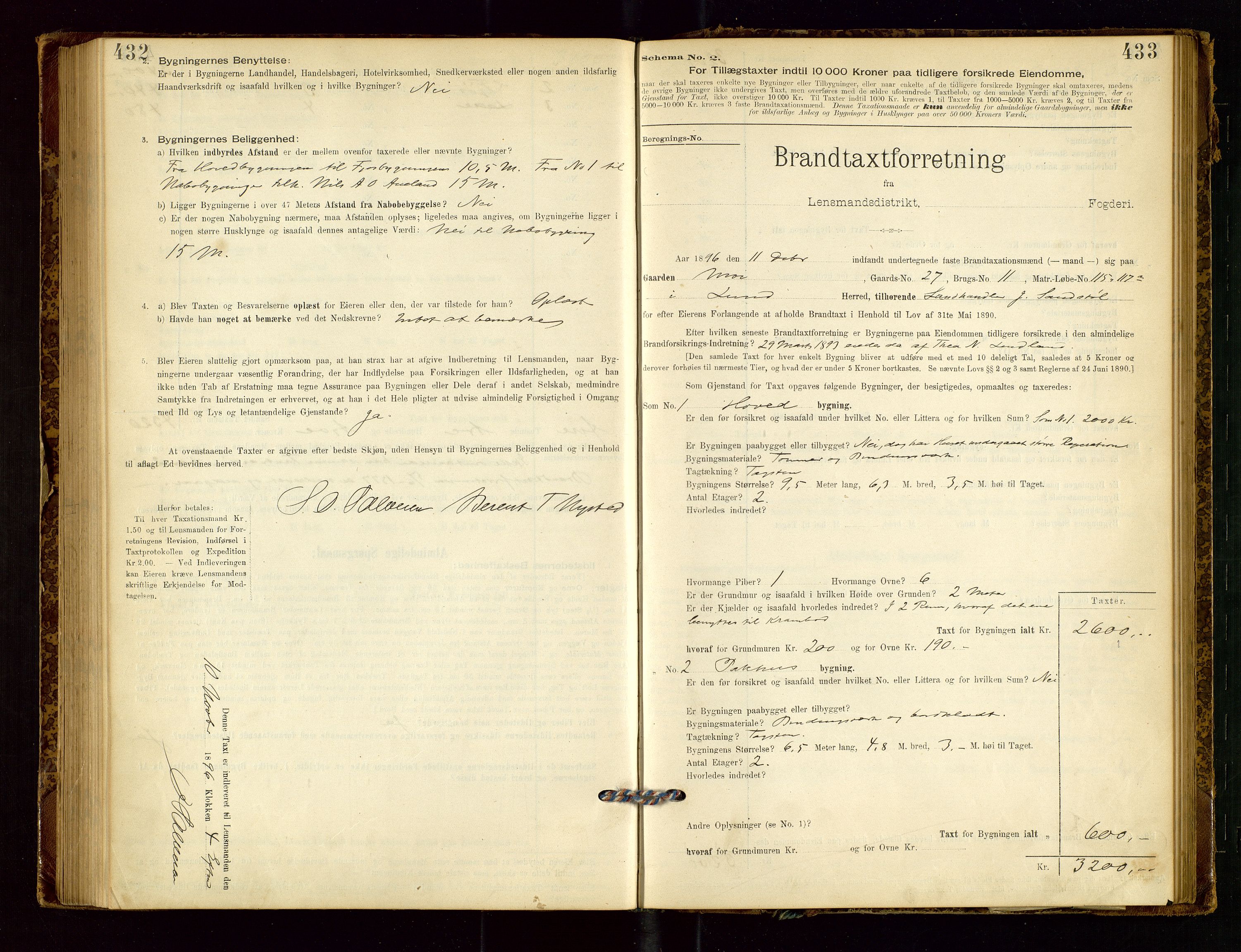 Lund lensmannskontor, SAST/A-100303/Gob/L0001: "Brandtakstprotokol", 1894-1907, p. 432-433