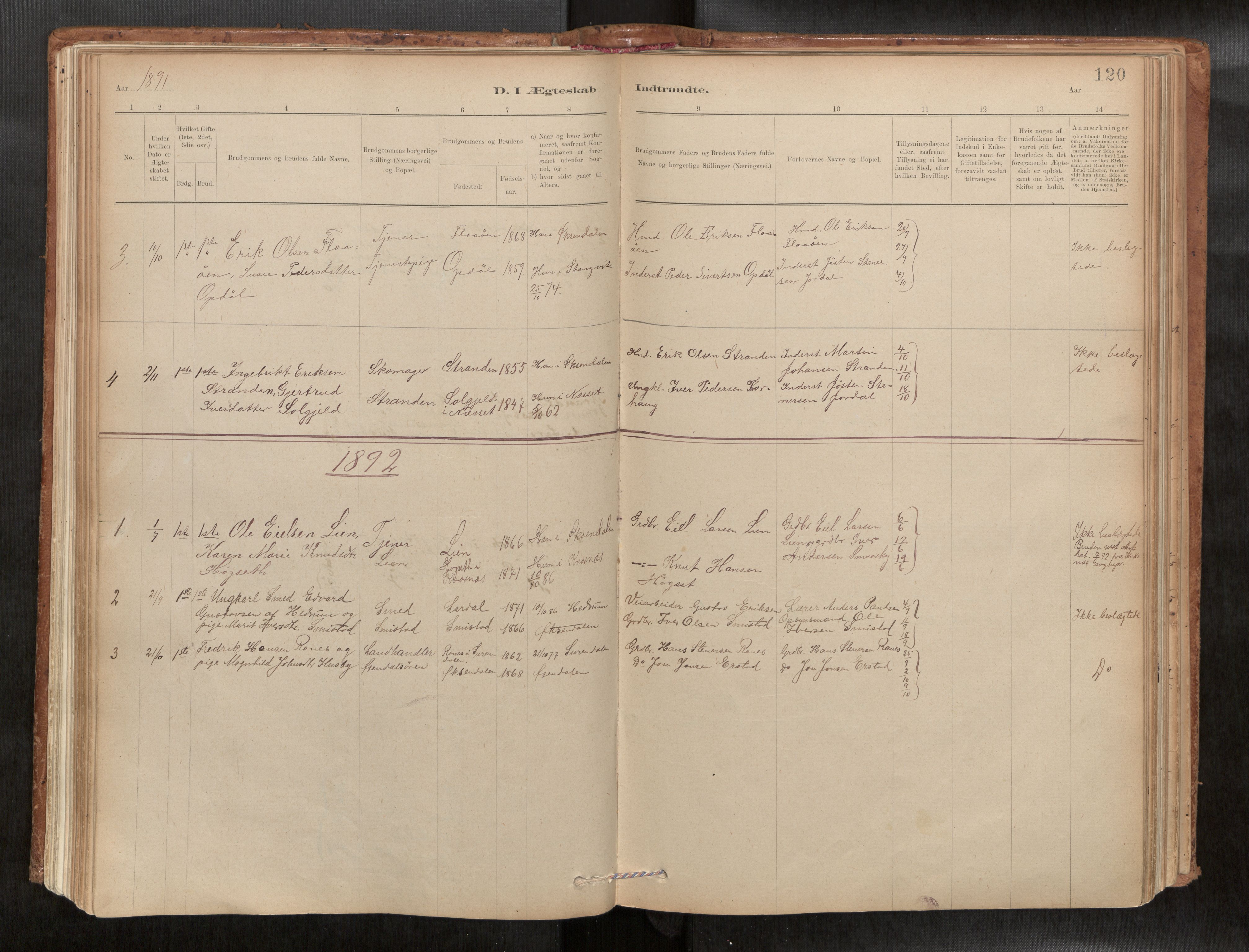 Ministerialprotokoller, klokkerbøker og fødselsregistre - Møre og Romsdal, AV/SAT-A-1454/588/L1006: Parish register (official) no. 588A03, 1886-1912, p. 120