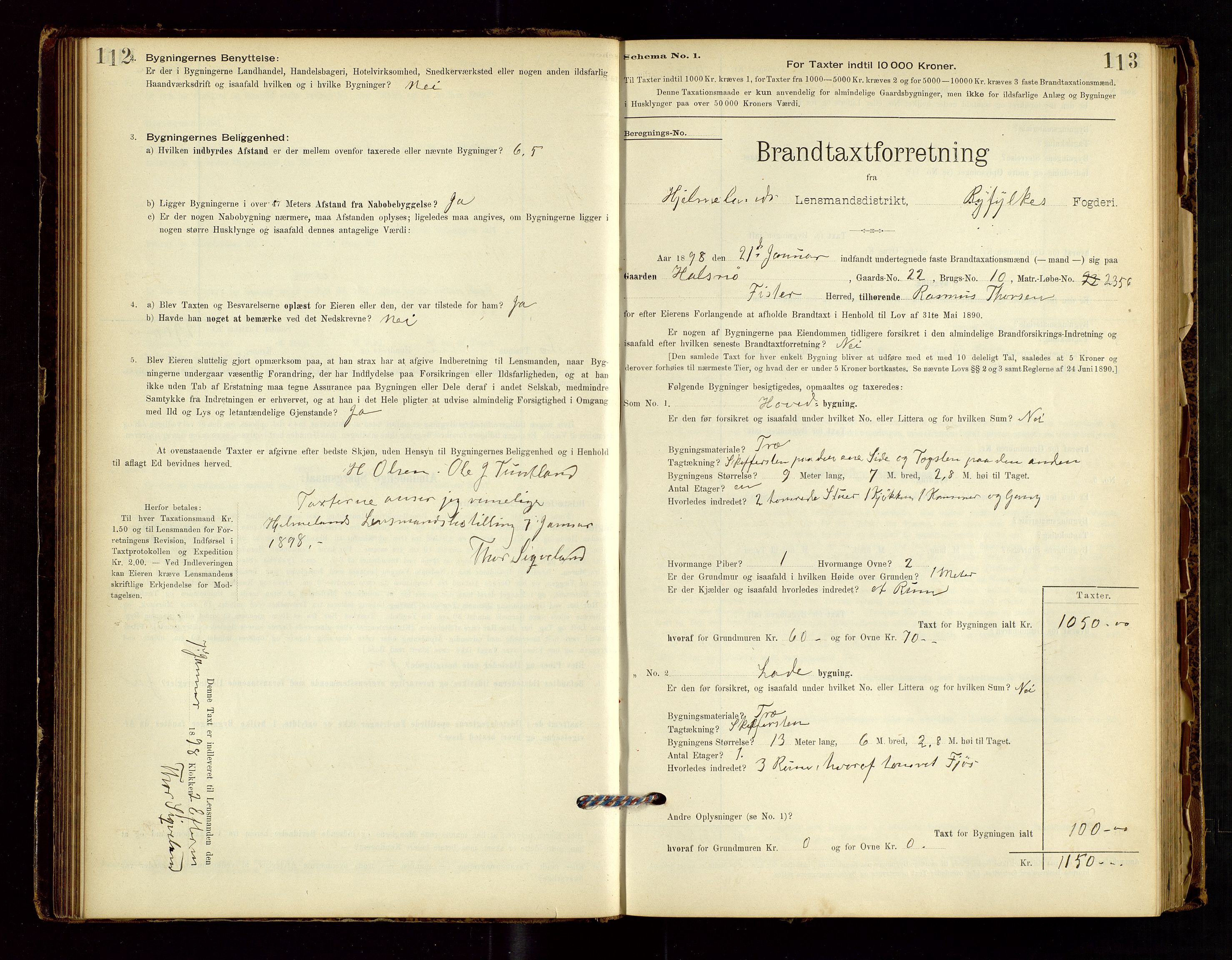 Hjelmeland lensmannskontor, AV/SAST-A-100439/Gob/L0001: "Brandtaxationsprotokol", 1895-1932, p. 112-113