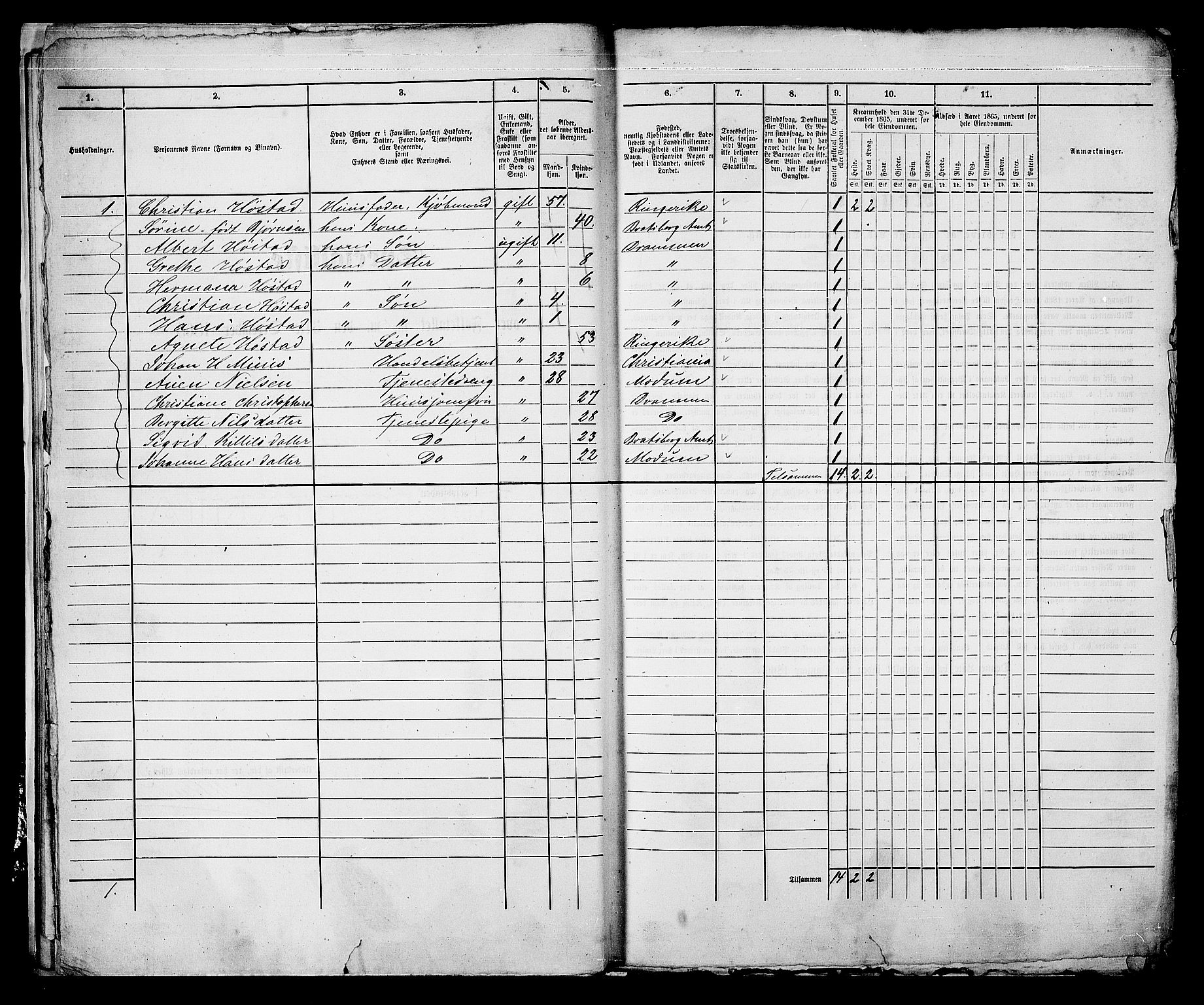 RA, 1865 census for Bragernes in Drammen, 1865, p. 20