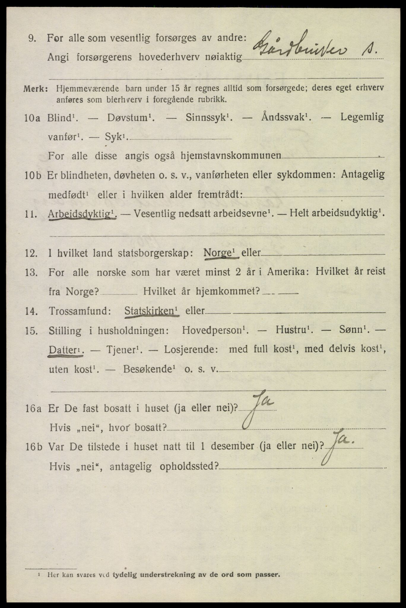SAH, 1920 census for Trysil, 1920, p. 9426