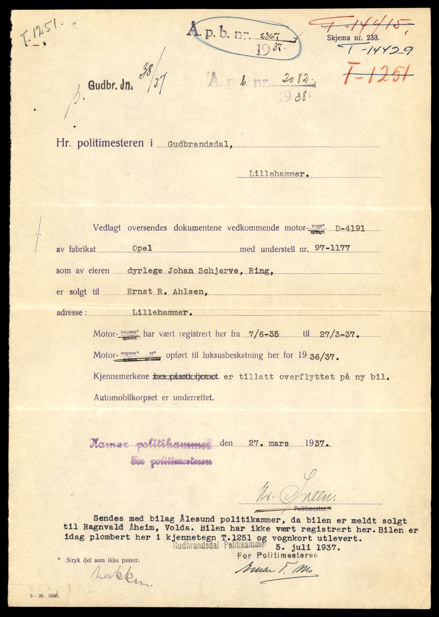 Møre og Romsdal vegkontor - Ålesund trafikkstasjon, AV/SAT-A-4099/F/Fe/L0045: Registreringskort for kjøretøy T 14320 - T 14444, 1927-1998, p. 2811
