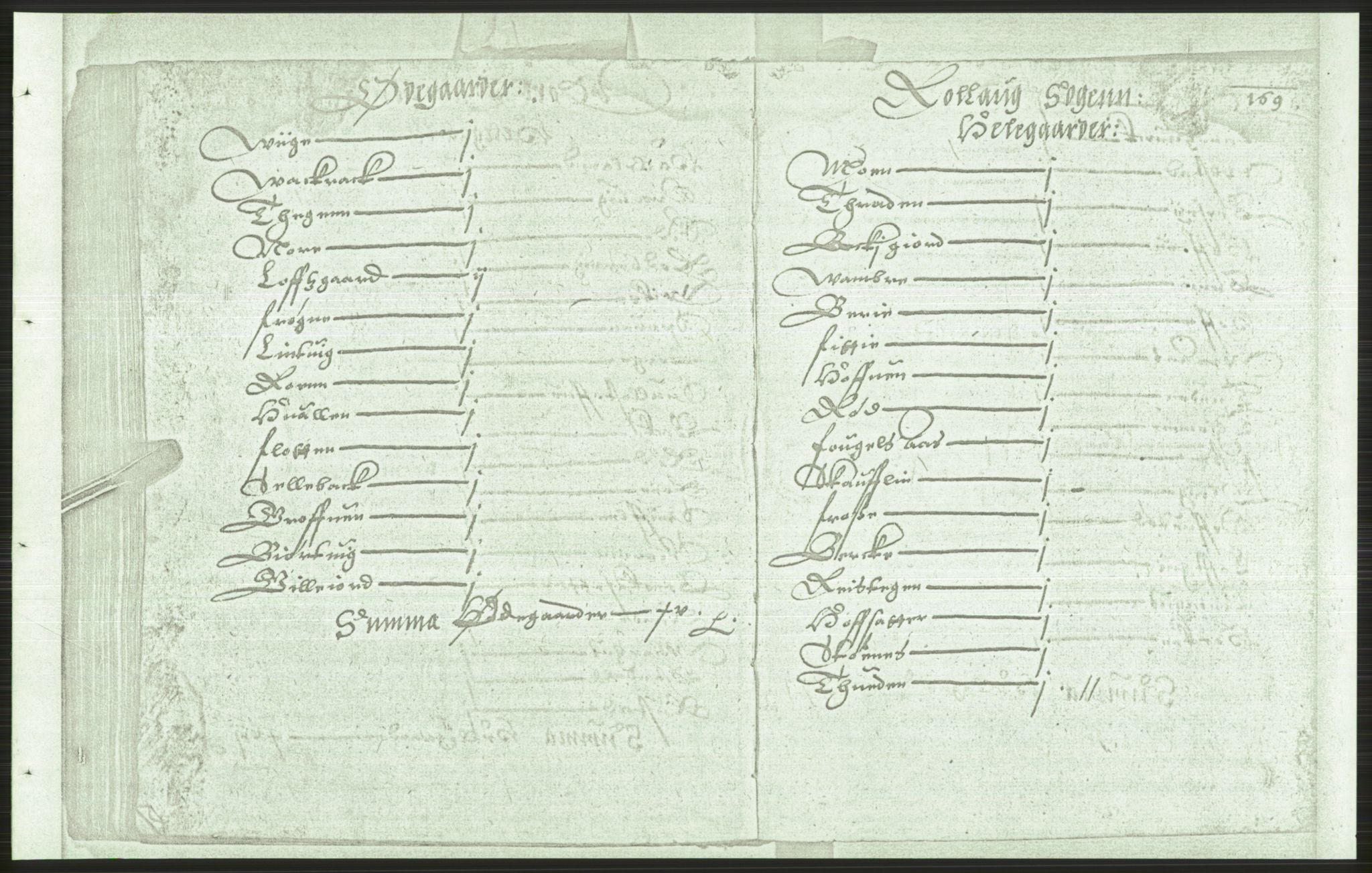 Manuskriptsamlingen, AV/RA-EA-3667/F/L0175b: Kopi av Universitetsbiblioteket, manuskript kvarto nr. 503, Manntall på fulle og halve og ødegårder uti Oslo og Hamar stift anno 1602, II Tønsberg, Brunla, Numedal, Nedre Telemark, 1602, p. 168b-169a