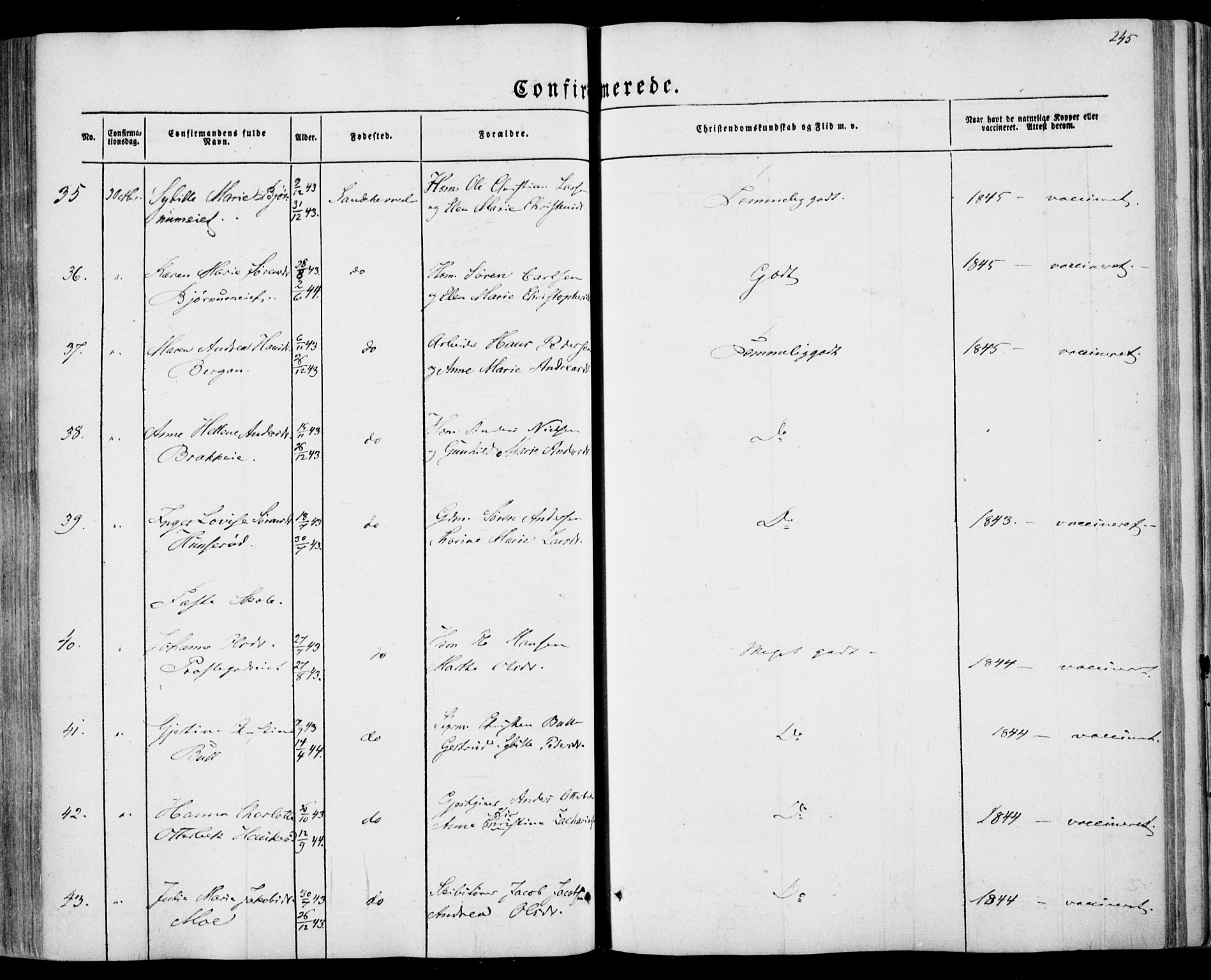 Sandar kirkebøker, SAKO/A-243/F/Fa/L0007: Parish register (official) no. 7, 1855-1861, p. 245