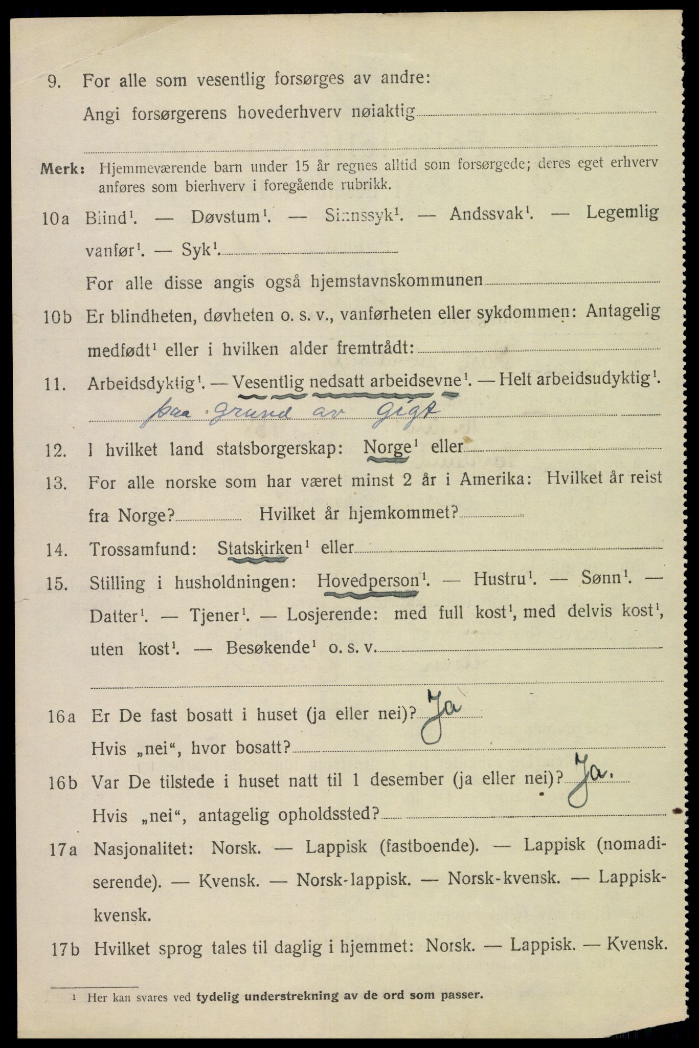 SAT, 1920 census for Sortland, 1920, p. 10419