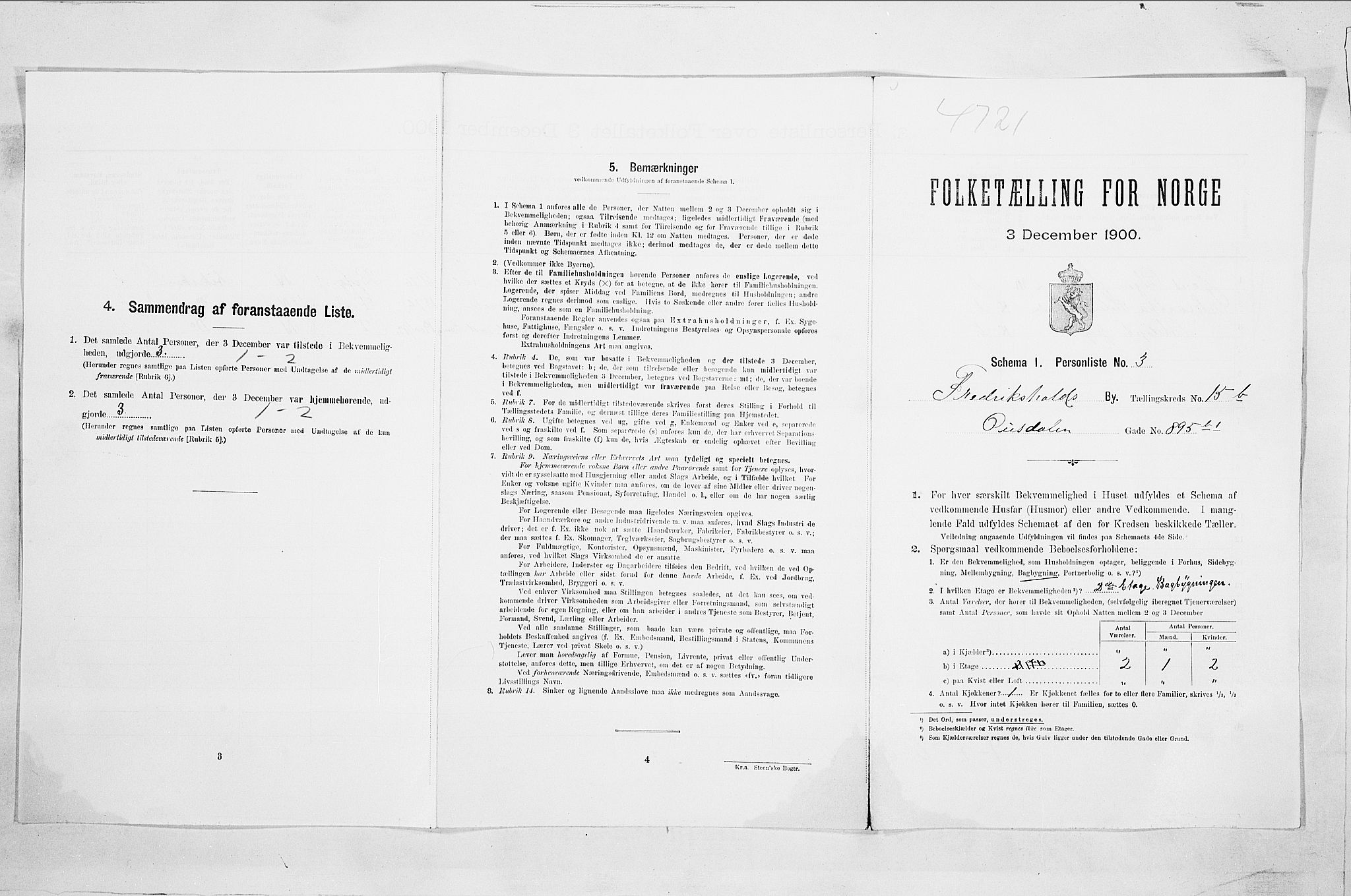 SAO, 1900 census for Fredrikshald, 1900