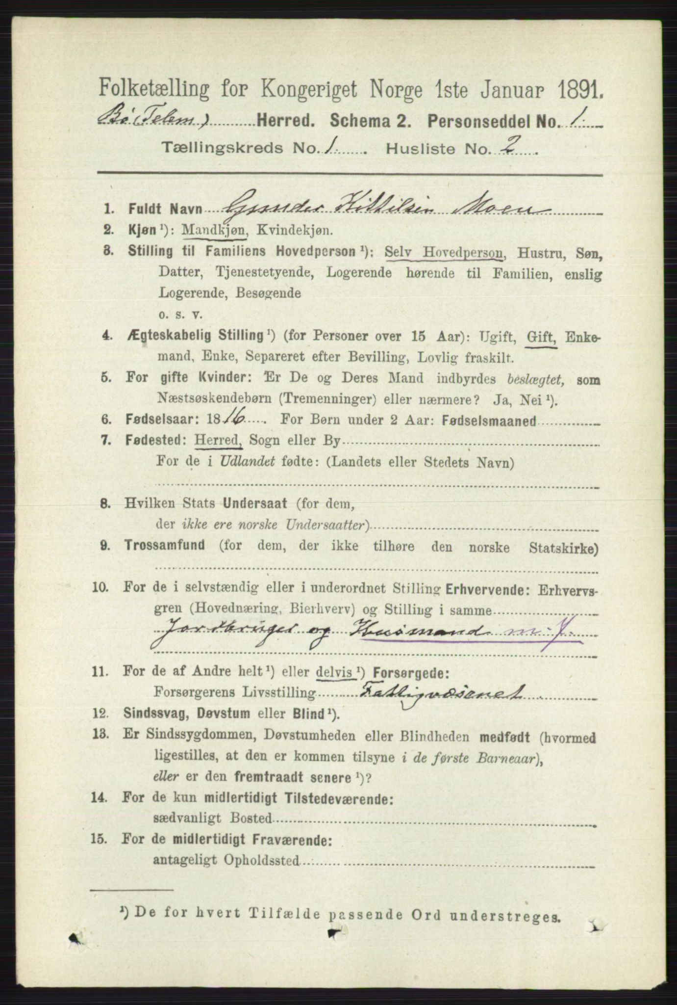 RA, 1891 census for 0821 Bø, 1891, p. 129