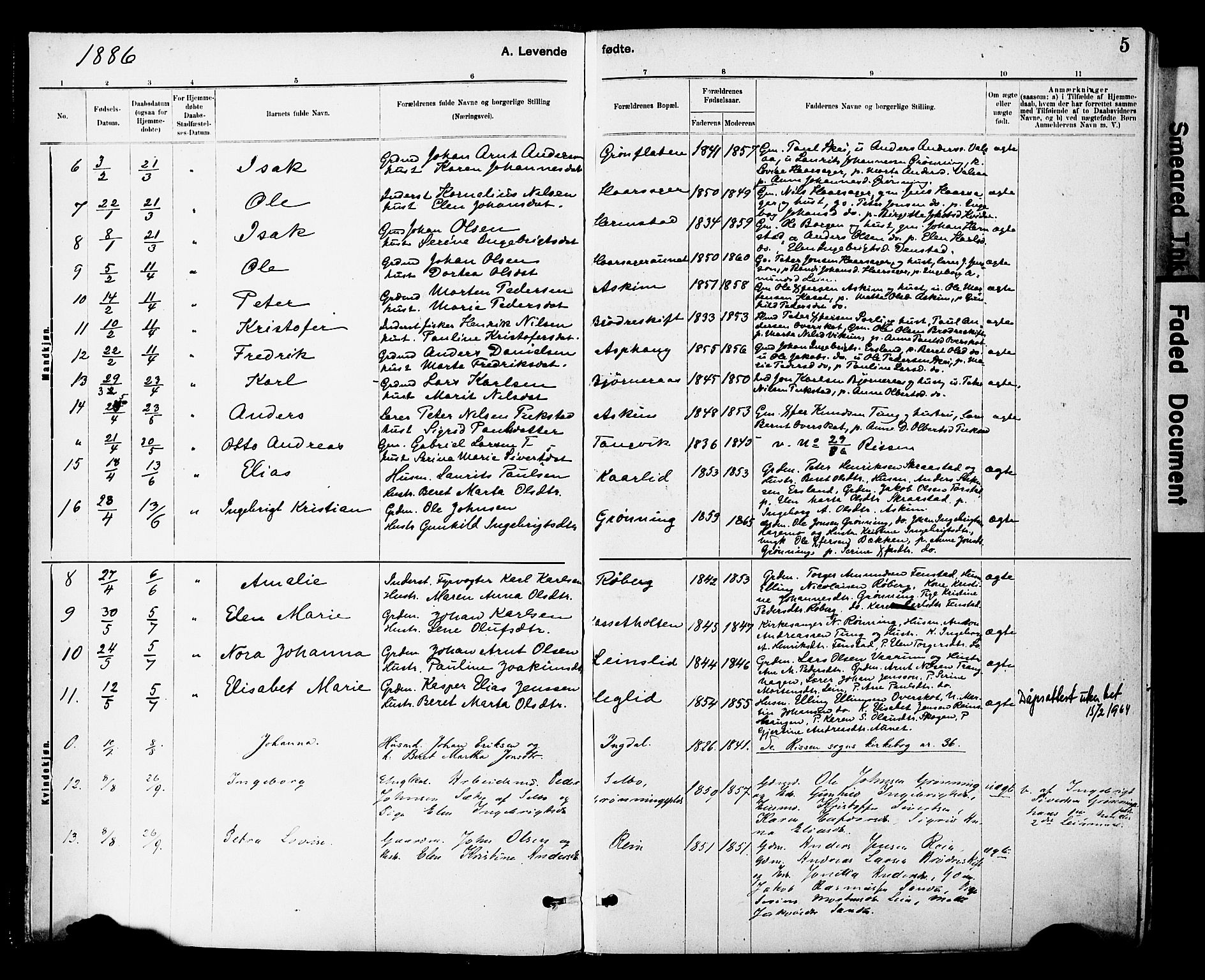 Ministerialprotokoller, klokkerbøker og fødselsregistre - Sør-Trøndelag, SAT/A-1456/646/L0615: Parish register (official) no. 646A13, 1885-1900, p. 5