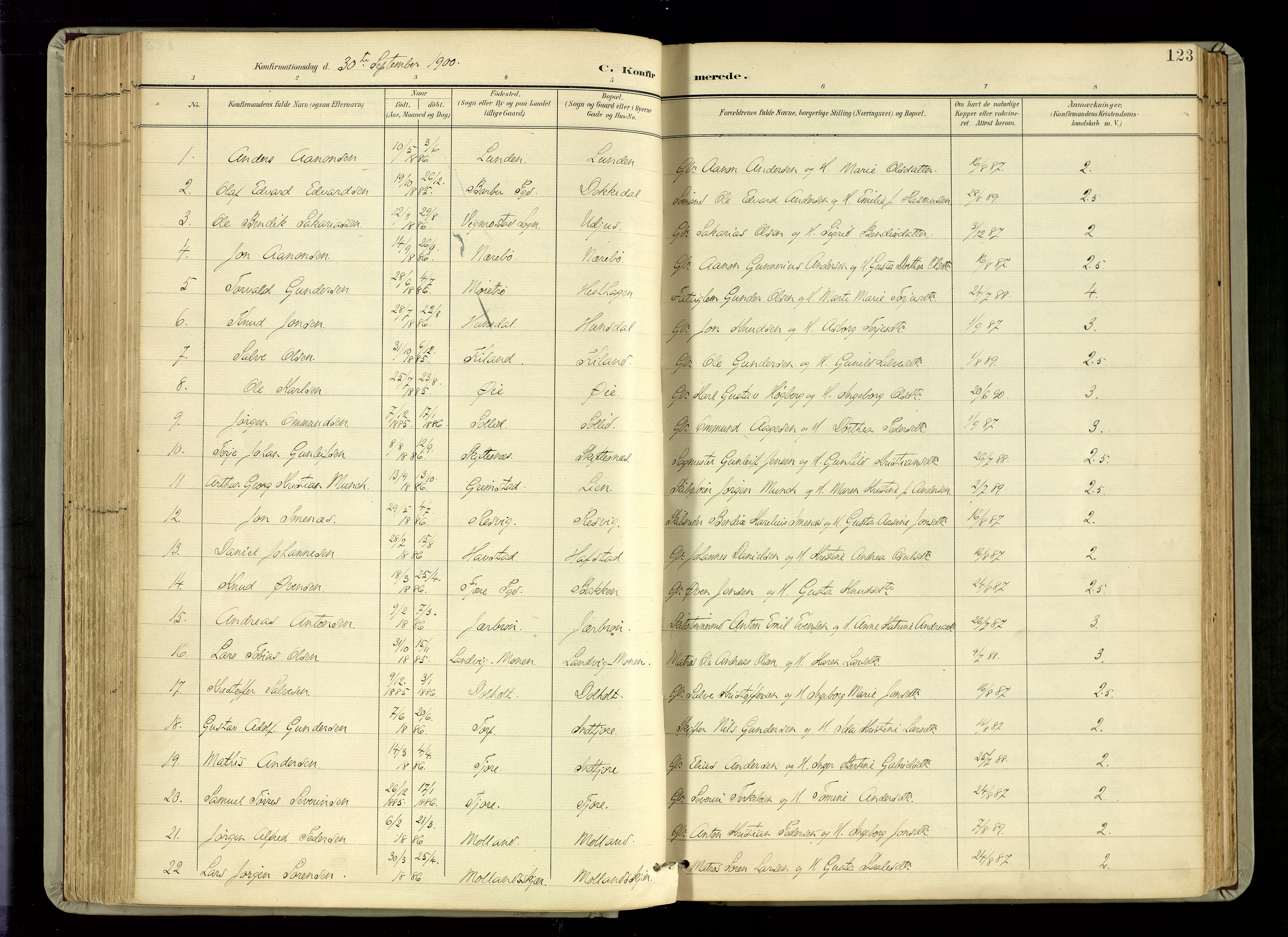 Hommedal sokneprestkontor, AV/SAK-1111-0023/F/Fa/Fab/L0007: Parish register (official) no. A 7, 1898-1924, p. 123