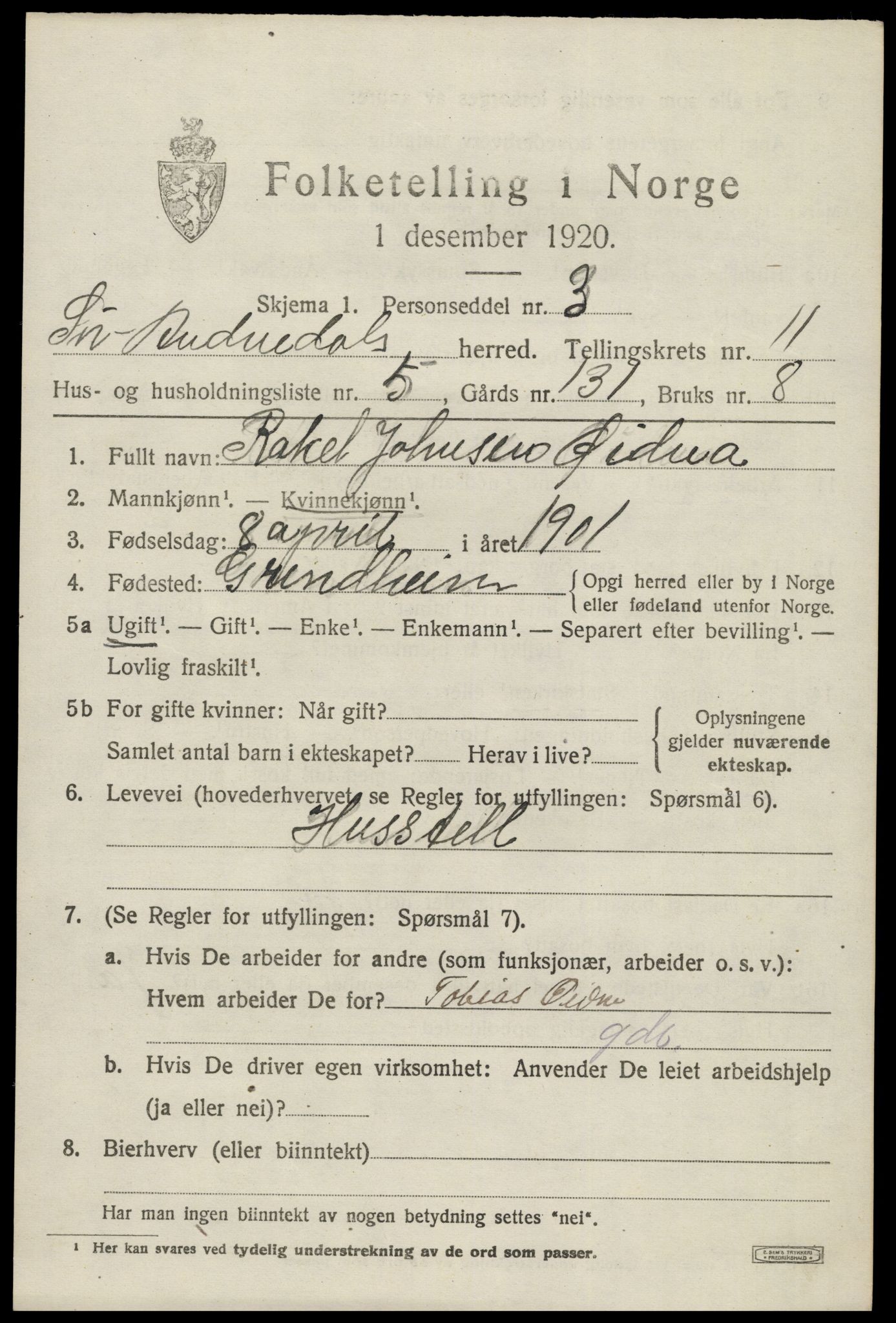 SAK, 1920 census for Sør-Audnedal, 1920, p. 4287