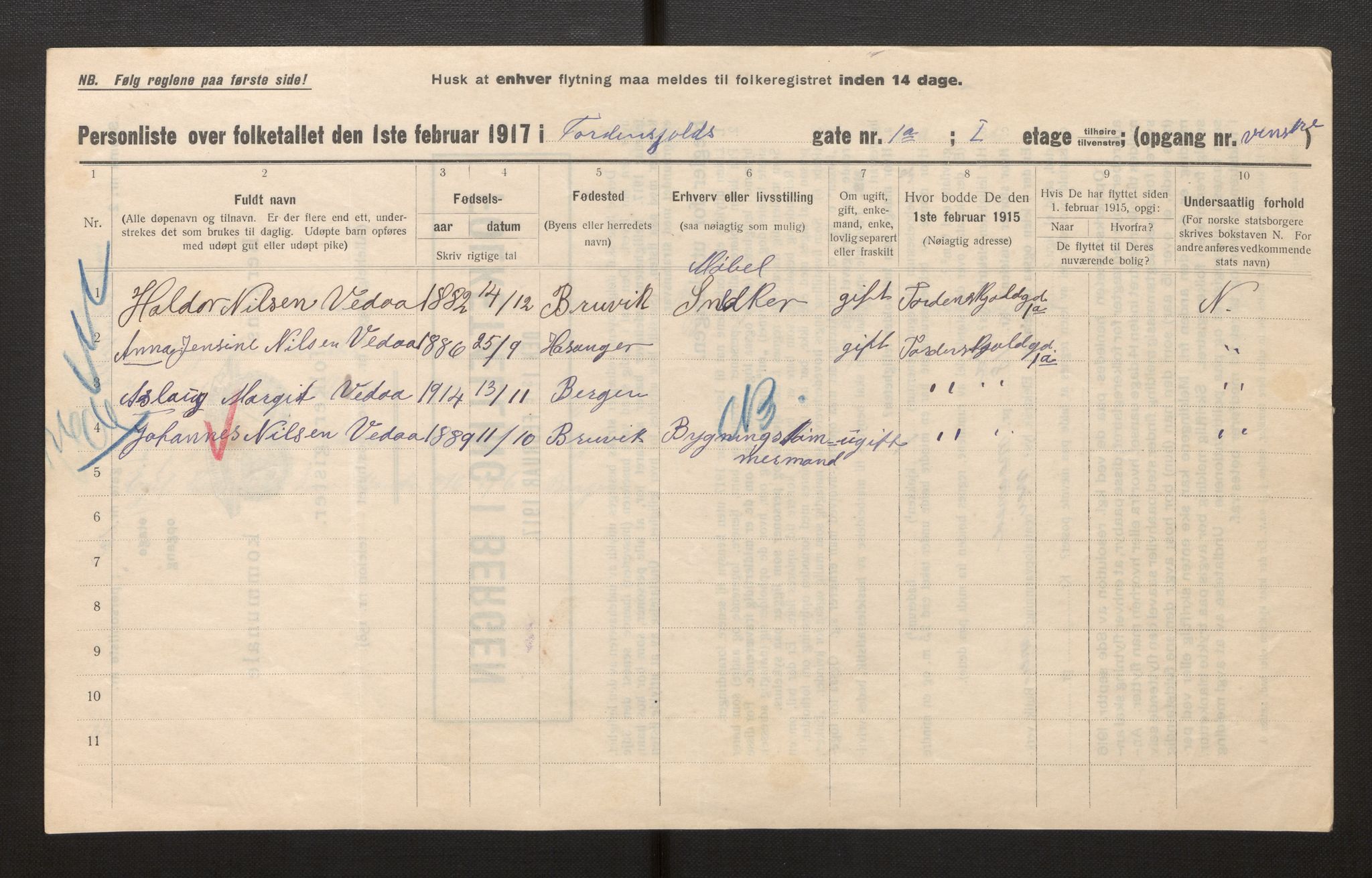 SAB, Municipal Census 1917 for Bergen, 1917, p. 41957