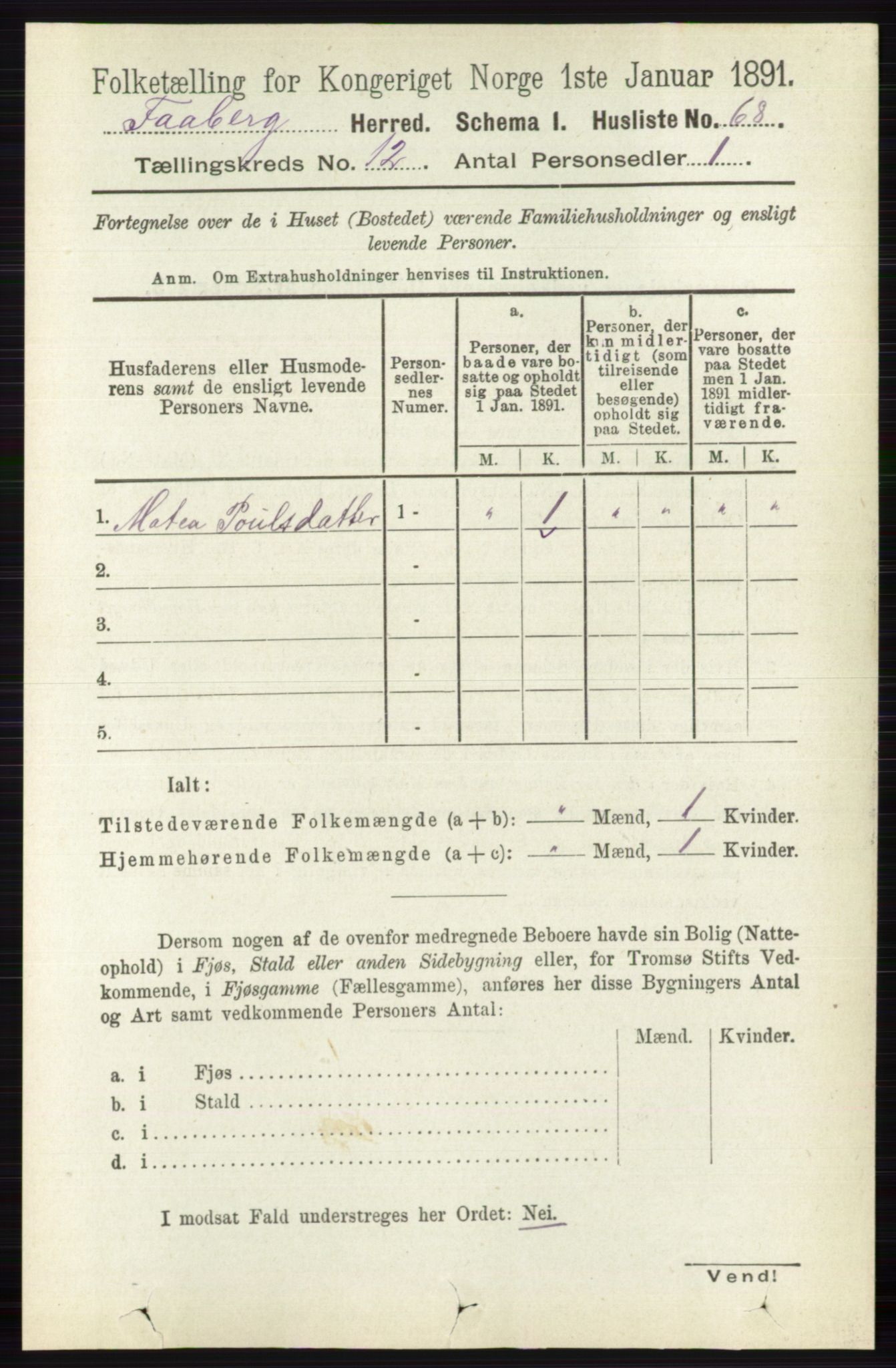 RA, 1891 census for 0524 Fåberg, 1891, p. 4760