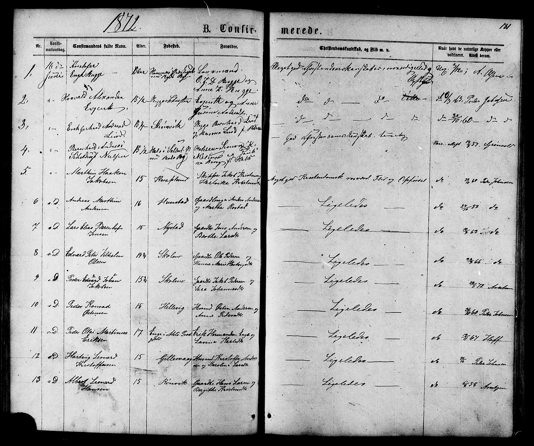 Ministerialprotokoller, klokkerbøker og fødselsregistre - Nordland, SAT/A-1459/801/L0029: Parish register (copy) no. 801C04, 1868-1878, p. 181