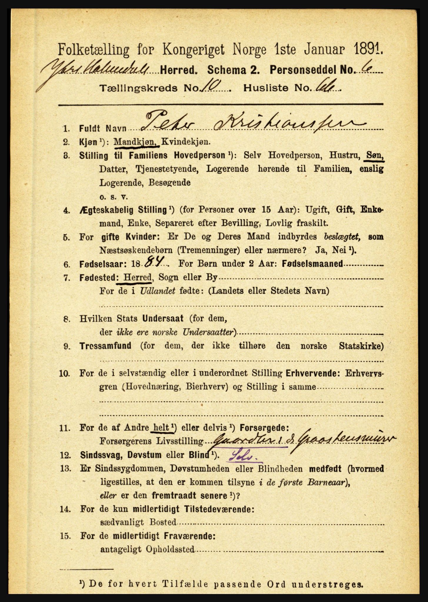 RA, 1891 census for 1429 Ytre Holmedal, 1891, p. 2725