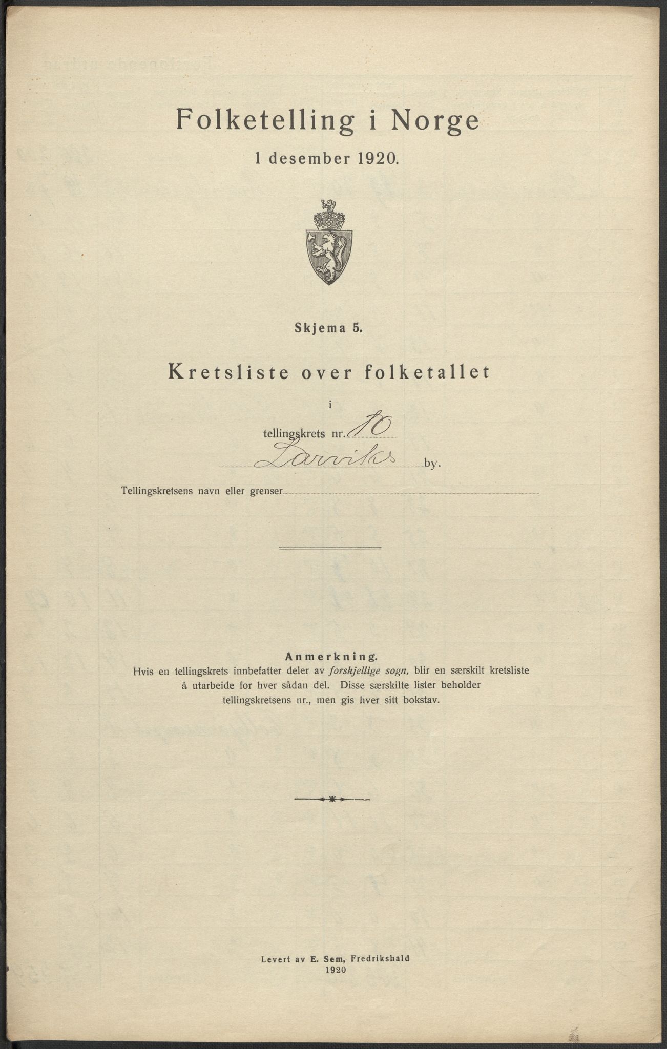 SAKO, 1920 census for Larvik, 1920, p. 55