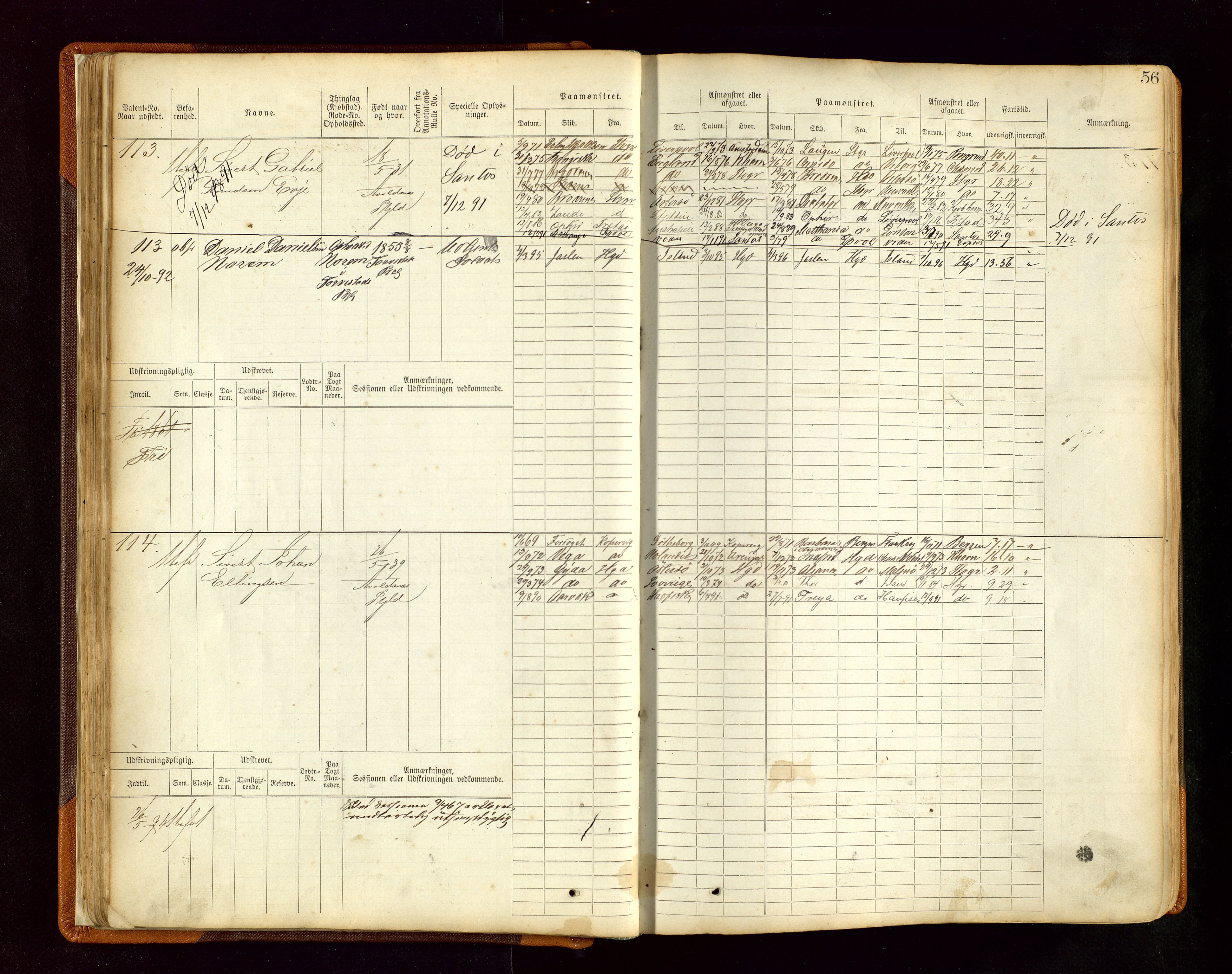 Haugesund sjømannskontor, AV/SAST-A-102007/F/Fb/Fbb/L0004: Sjøfartsrulle Haugesund krets nr. 1-1922, 1868-1948, p. 56