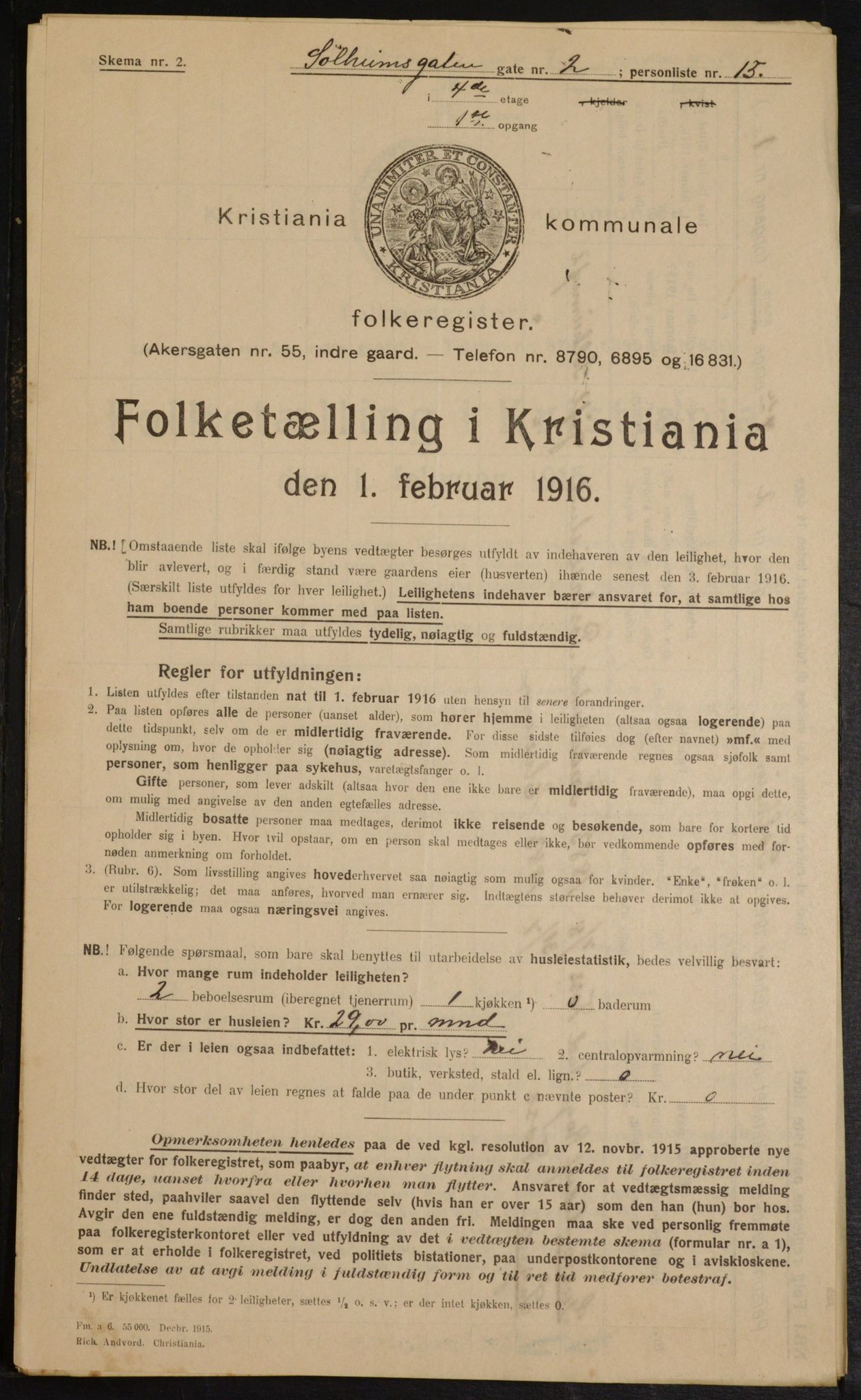 OBA, Municipal Census 1916 for Kristiania, 1916, p. 102043
