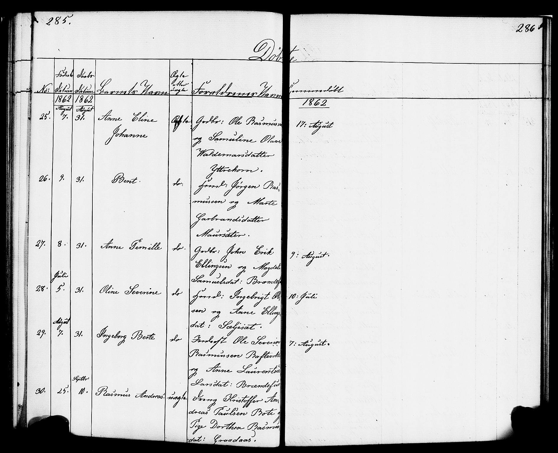 Hornindal sokneprestembete, AV/SAB-A-82401/H/Haa/Haaa/L0001: Parish register (official) no. A 1, 1837-1866, p. 286-287