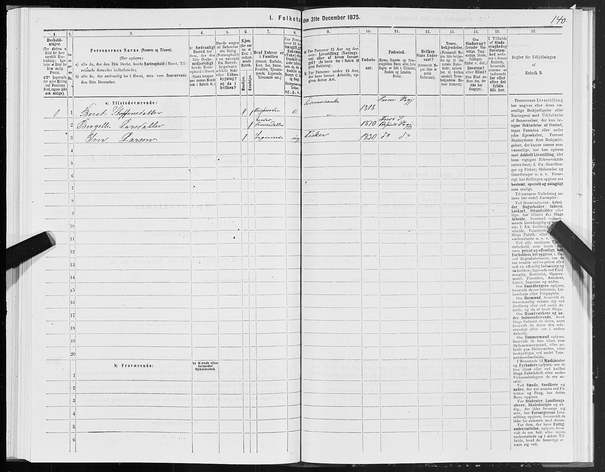 SAT, 1875 census for 1556L Kristiansund/Frei og Grip, 1875, p. 1140