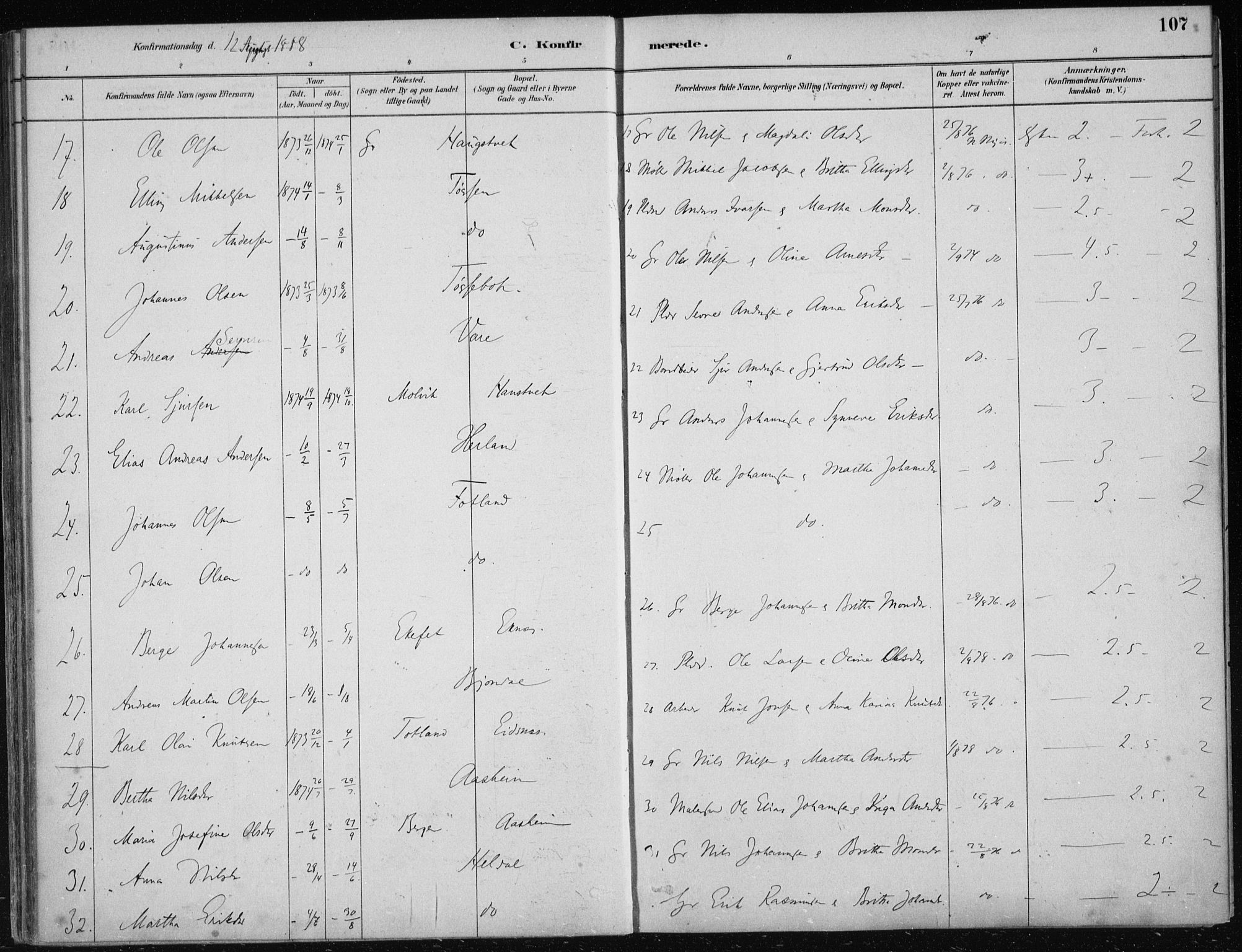 Hosanger sokneprestembete, AV/SAB-A-75801/H/Haa: Parish register (official) no. B  1, 1880-1896, p. 107