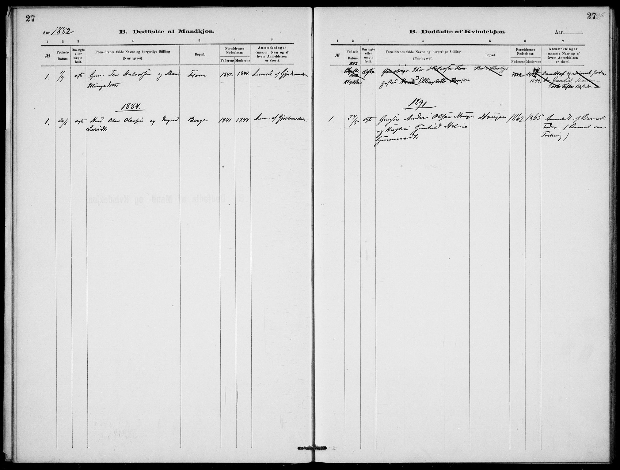 Lunde kirkebøker, SAKO/A-282/F/Fb/L0003: Parish register (official) no. II 3, 1882-1891, p. 27