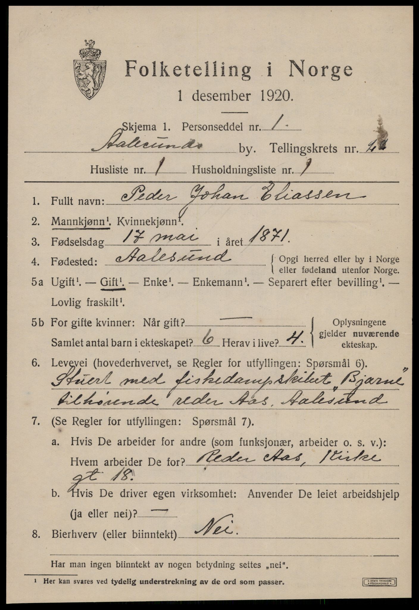 SAT, 1920 census for Ålesund, 1920, p. 42022