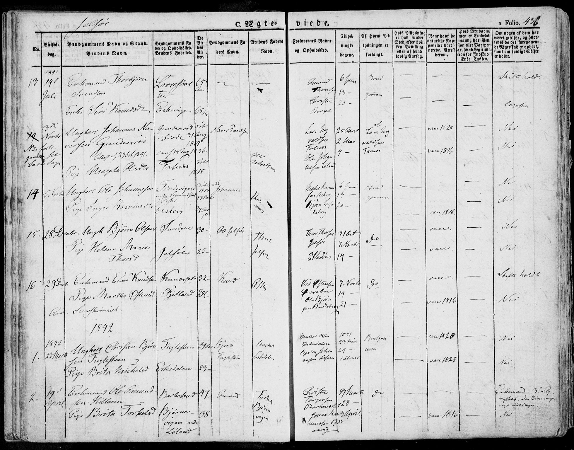 Jelsa sokneprestkontor, SAST/A-101842/01/IV: Parish register (official) no. A 6.2, 1828-1853, p. 438