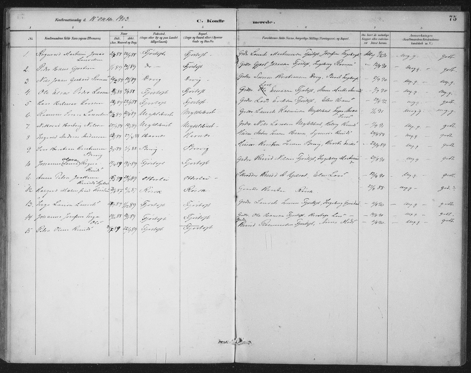 Ministerialprotokoller, klokkerbøker og fødselsregistre - Møre og Romsdal, AV/SAT-A-1454/538/L0522: Parish register (official) no. 538A01, 1884-1913, p. 75