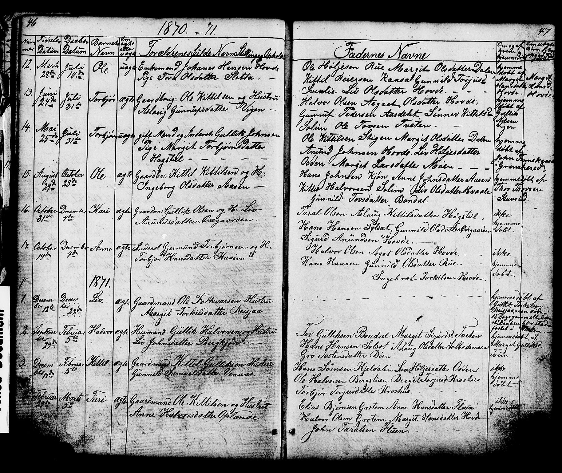 Hjartdal kirkebøker, SAKO/A-270/G/Gc/L0002: Parish register (copy) no. III 2, 1854-1890, p. 46-47