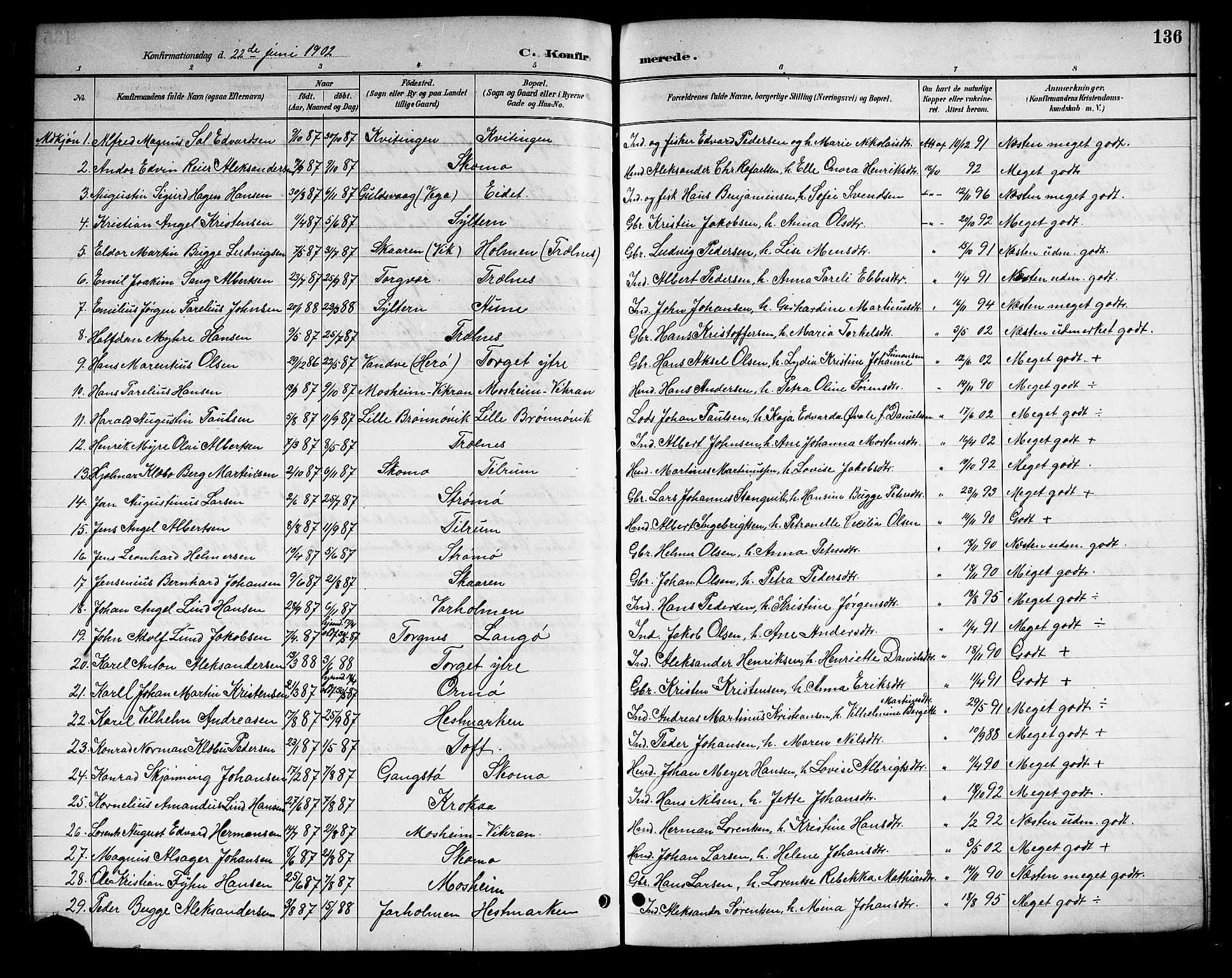 Ministerialprotokoller, klokkerbøker og fødselsregistre - Nordland, SAT/A-1459/813/L0213: Parish register (copy) no. 813C05, 1887-1903, p. 136