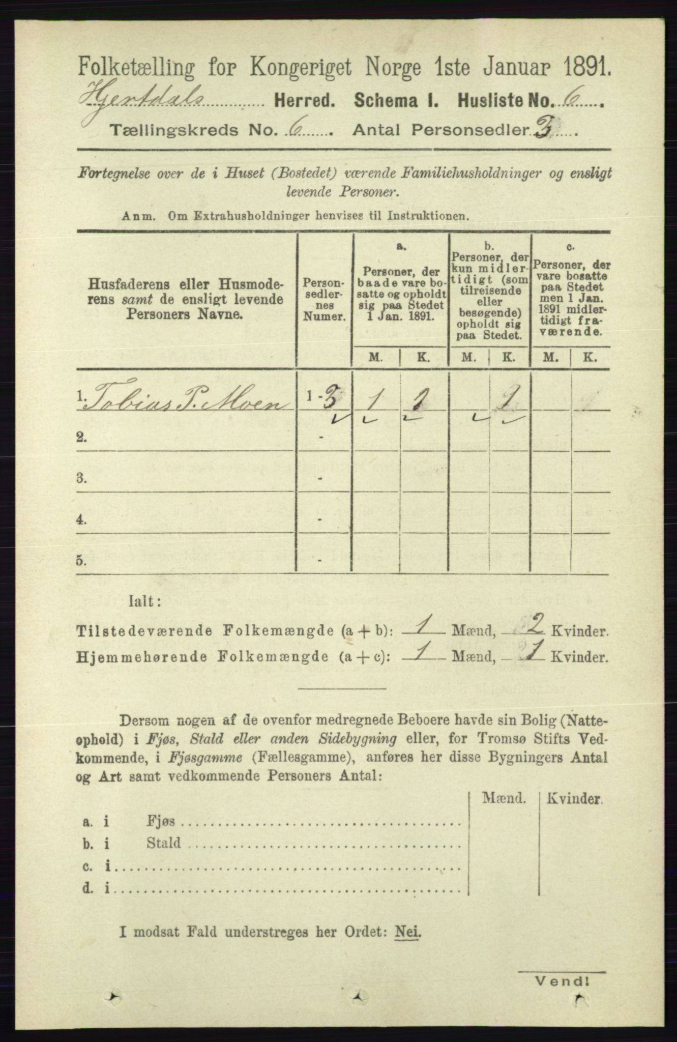 RA, 1891 census for 0827 Hjartdal, 1891, p. 2130