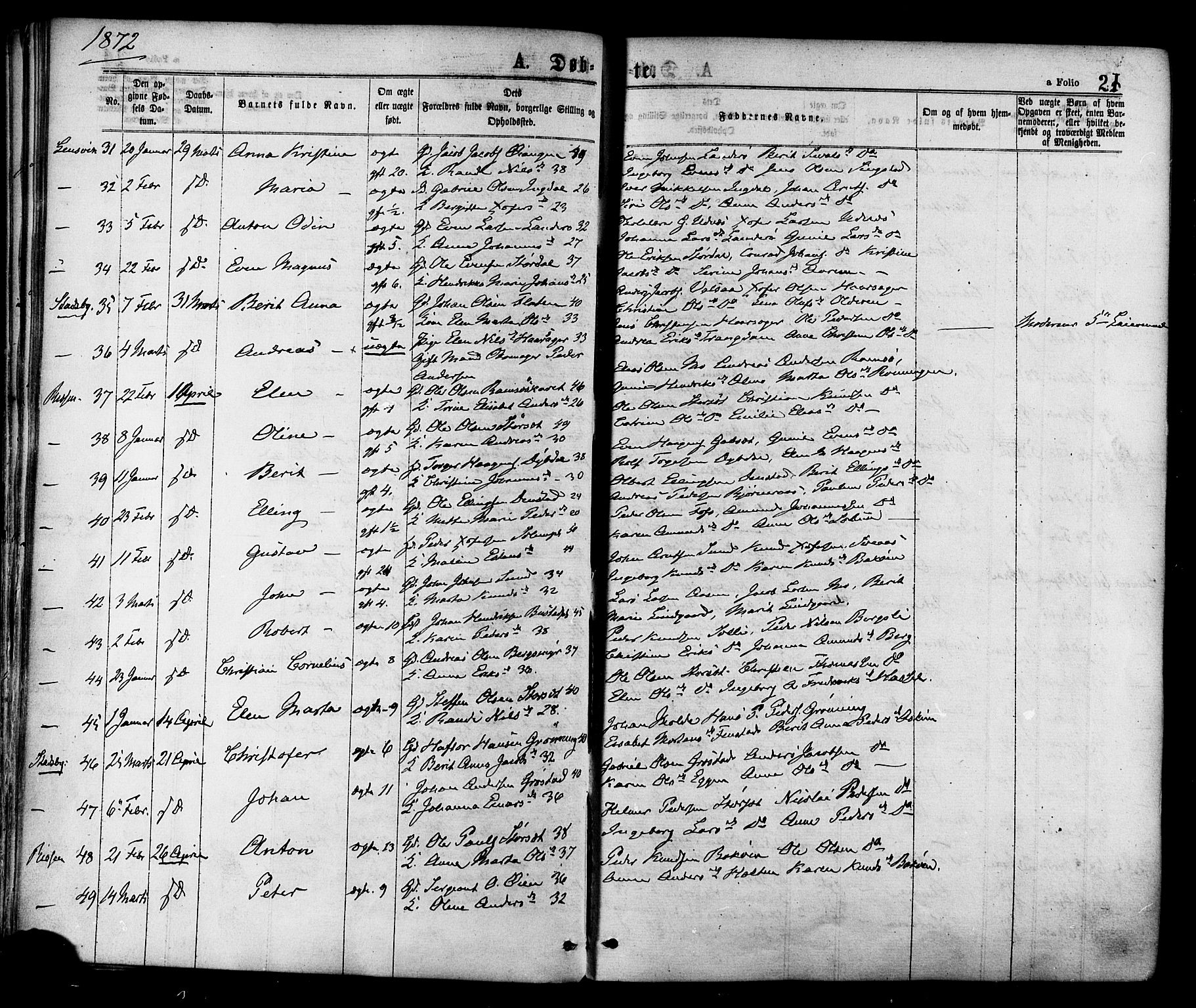 Ministerialprotokoller, klokkerbøker og fødselsregistre - Sør-Trøndelag, AV/SAT-A-1456/646/L0613: Parish register (official) no. 646A11, 1870-1884, p. 21