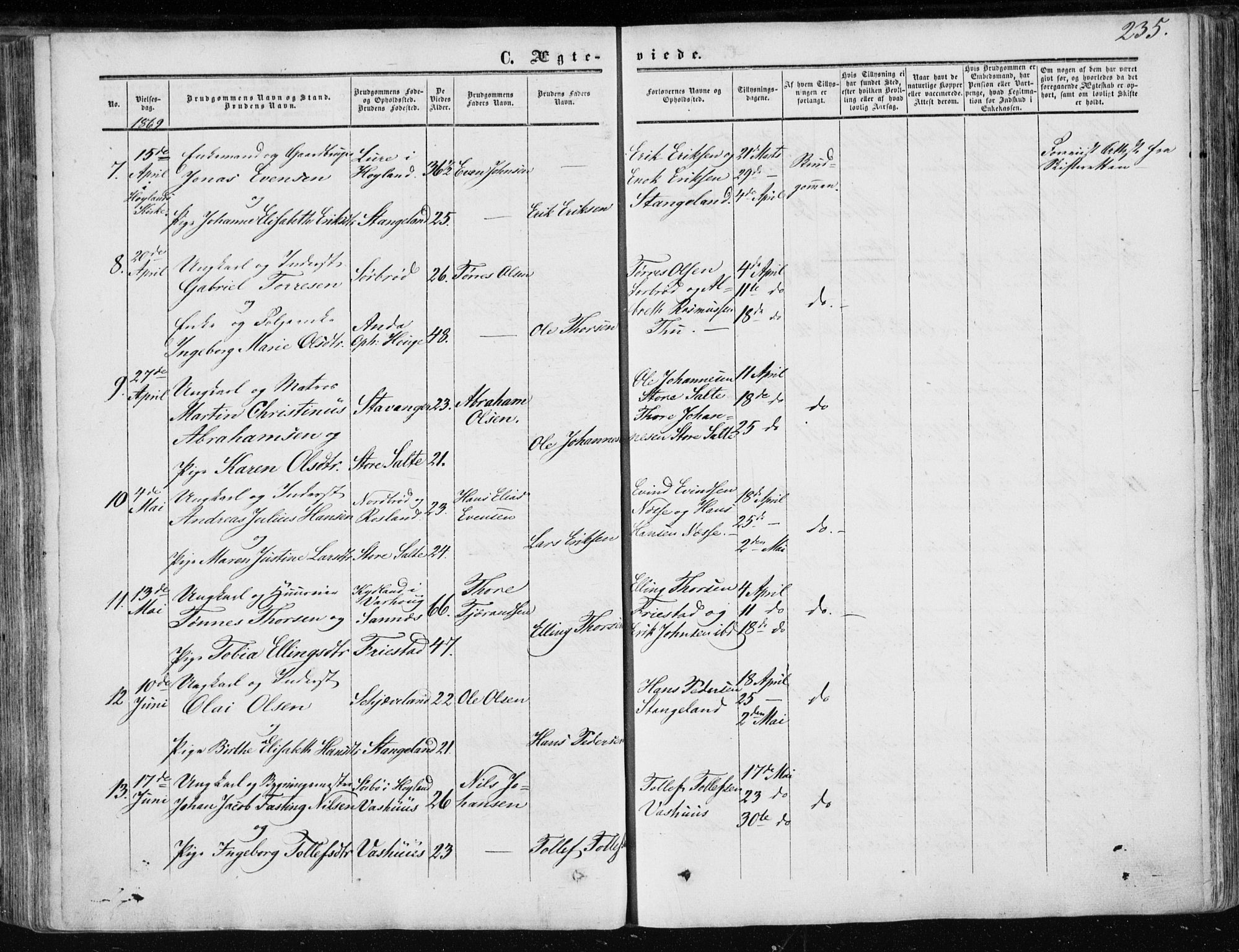 Klepp sokneprestkontor, AV/SAST-A-101803/001/3/30BA/L0005: Parish register (official) no. A 5, 1853-1870, p. 235