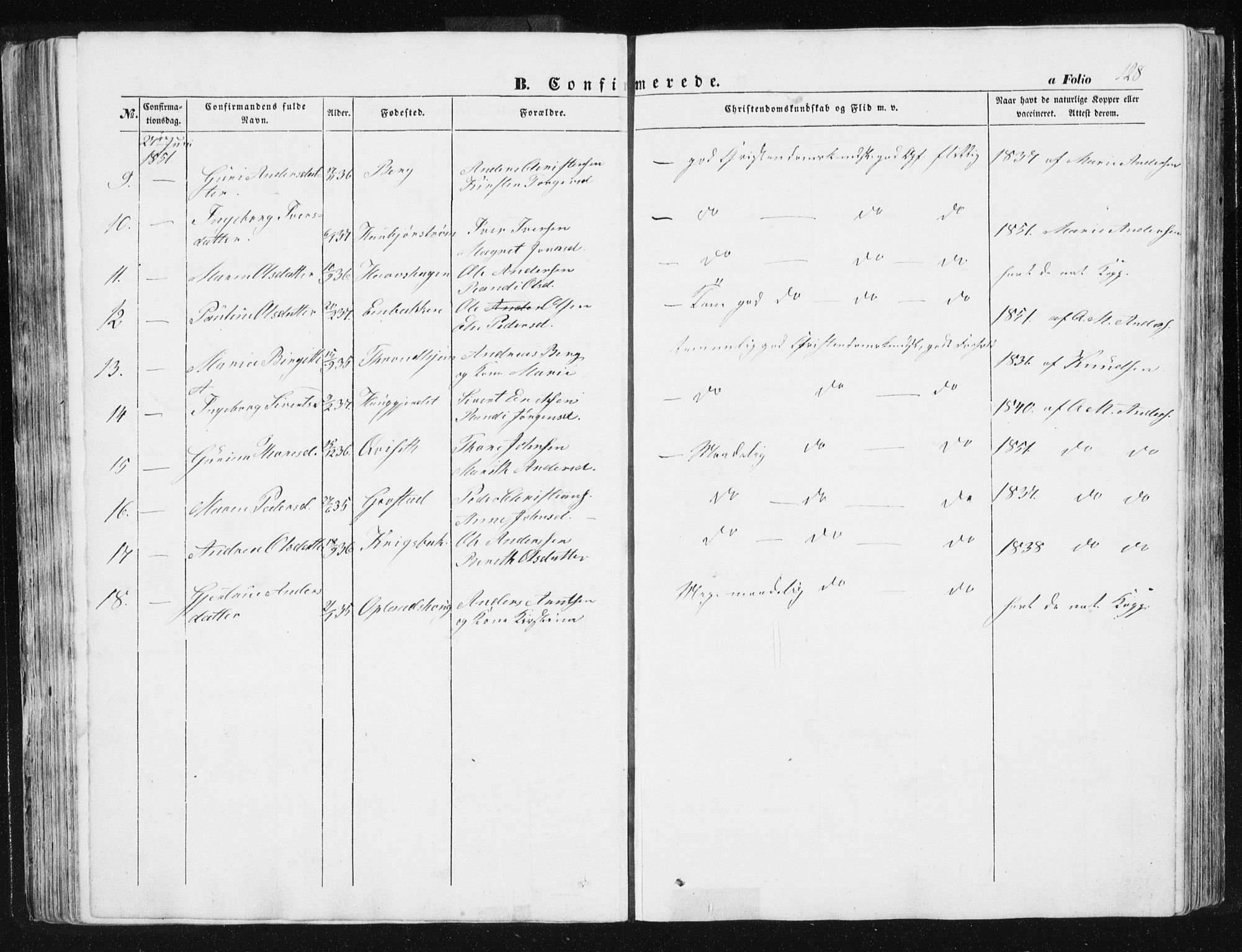 Ministerialprotokoller, klokkerbøker og fødselsregistre - Sør-Trøndelag, AV/SAT-A-1456/612/L0376: Parish register (official) no. 612A08, 1846-1859, p. 128