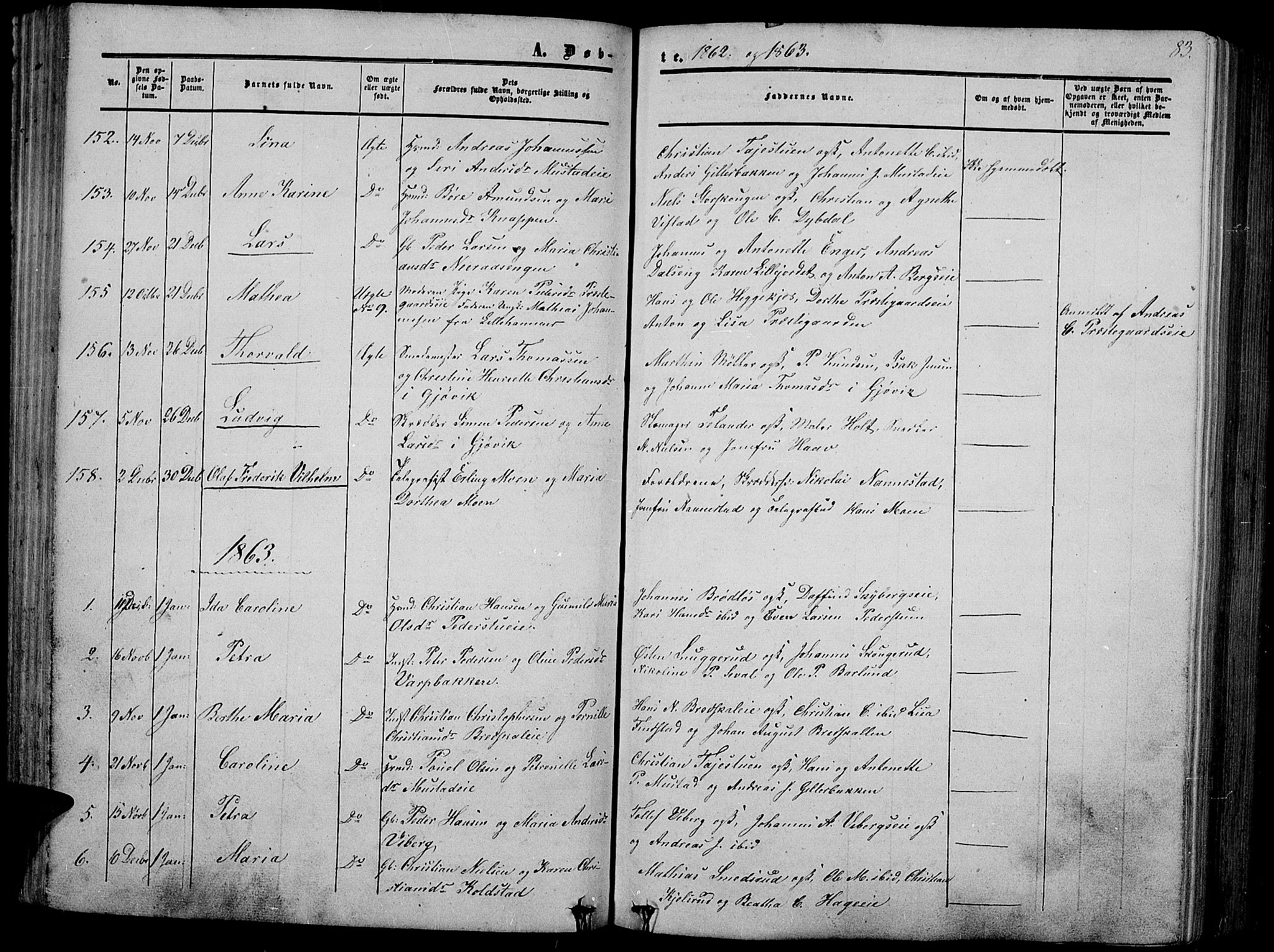 Vardal prestekontor, SAH/PREST-100/H/Ha/Hab/L0005: Parish register (copy) no. 5, 1854-1868, p. 83
