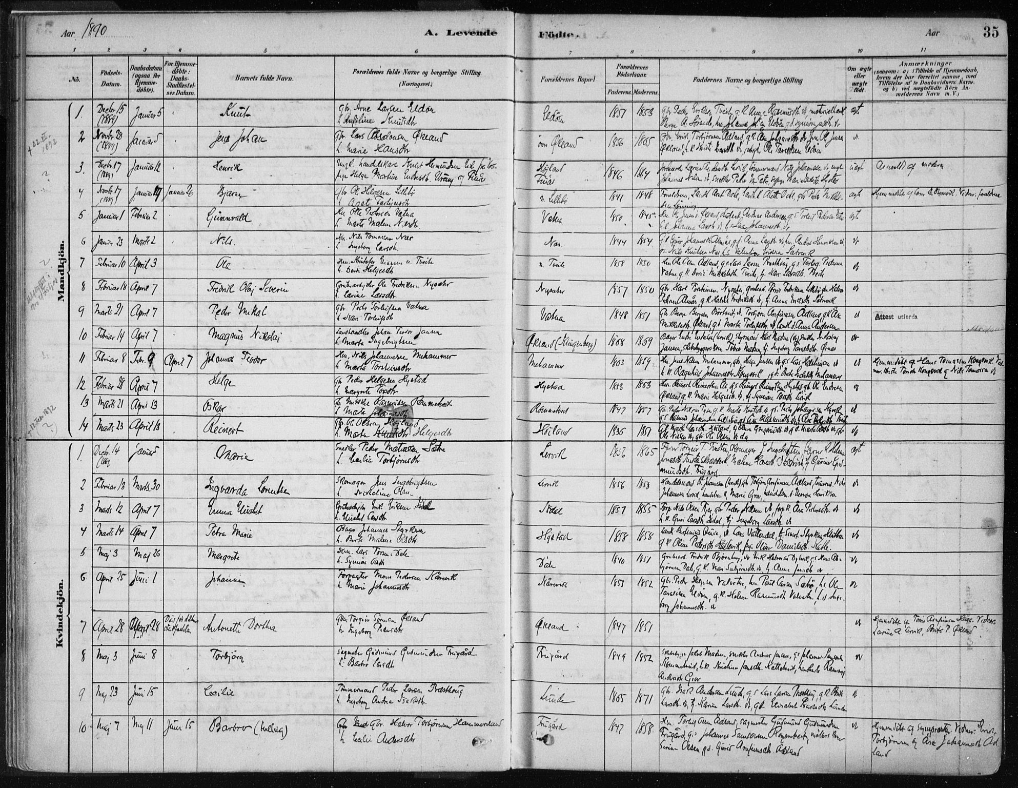 Stord sokneprestembete, SAB/A-78201/H/Haa: Parish register (official) no. B 2, 1878-1913, p. 35